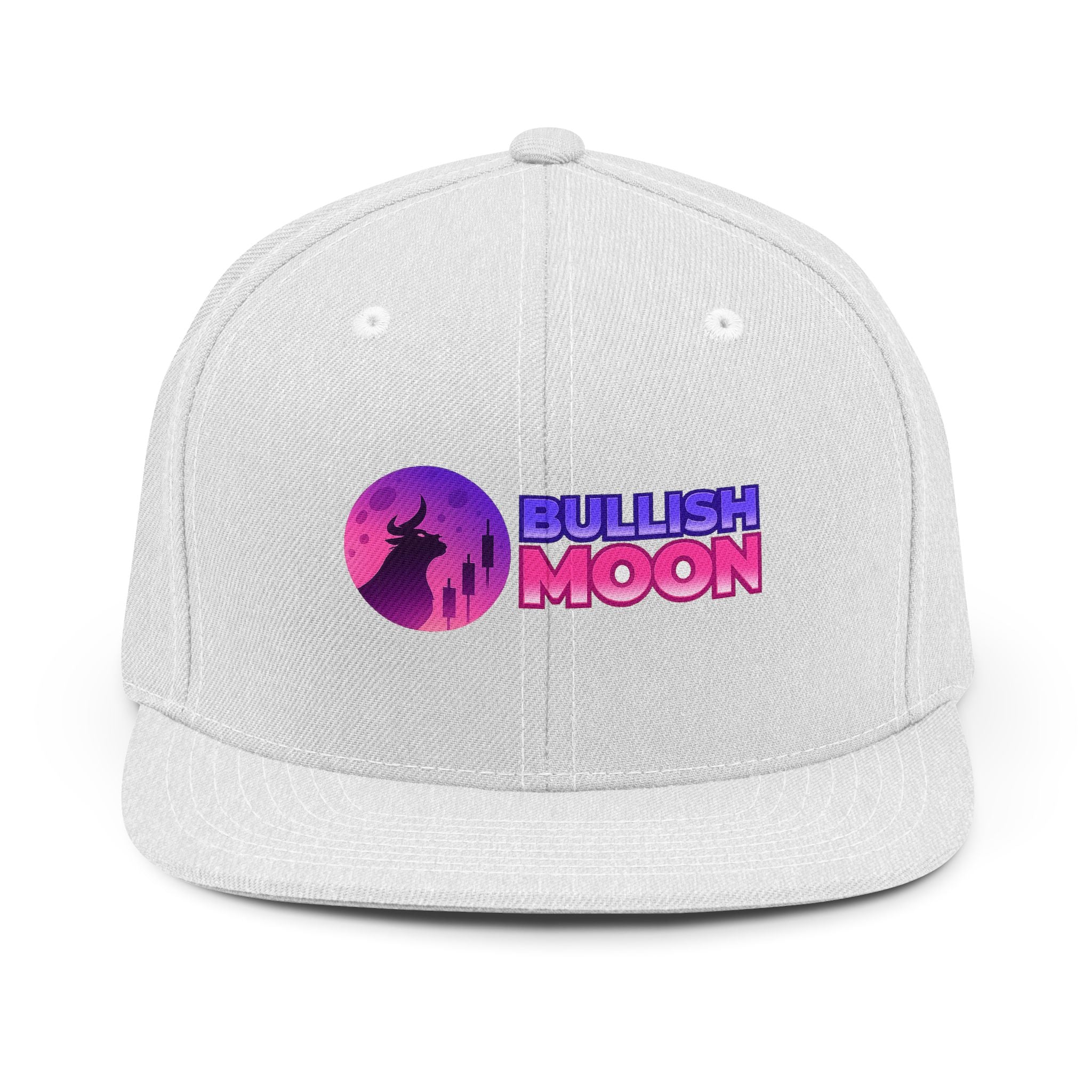 Bullish Moon Snapback Hat — Retro Crypto Moonrise Logo Cap
