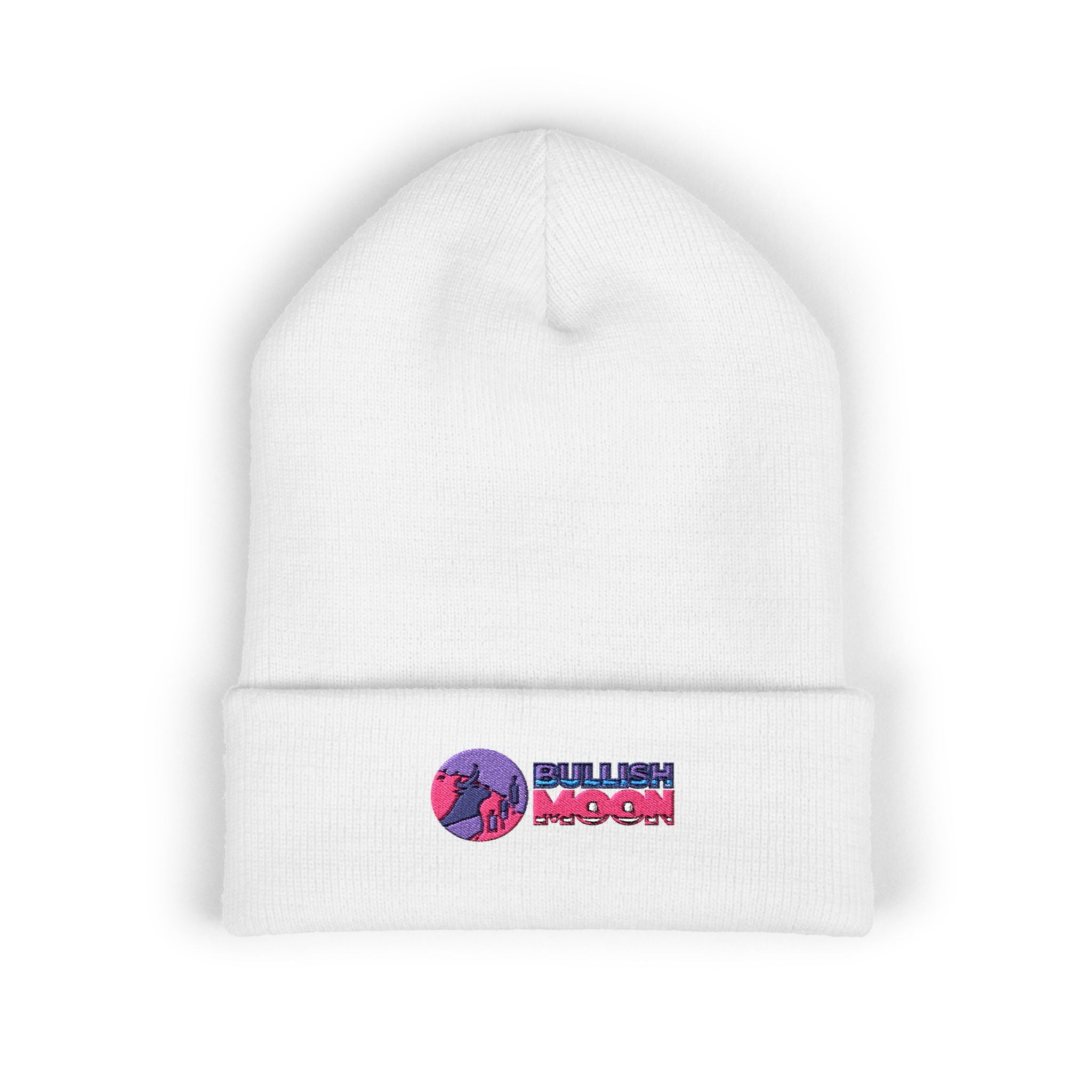 Bullish Moon Embroidered Cuffed Beanie — Stock Market Crypto Investor Knit Hat