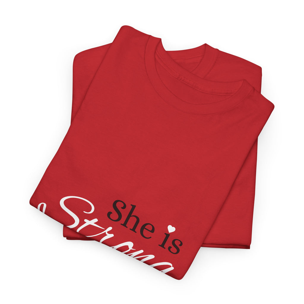 She Is Strong T-Shirt — Inspirational Christian Scripture Tee (Proverbs 31:25)