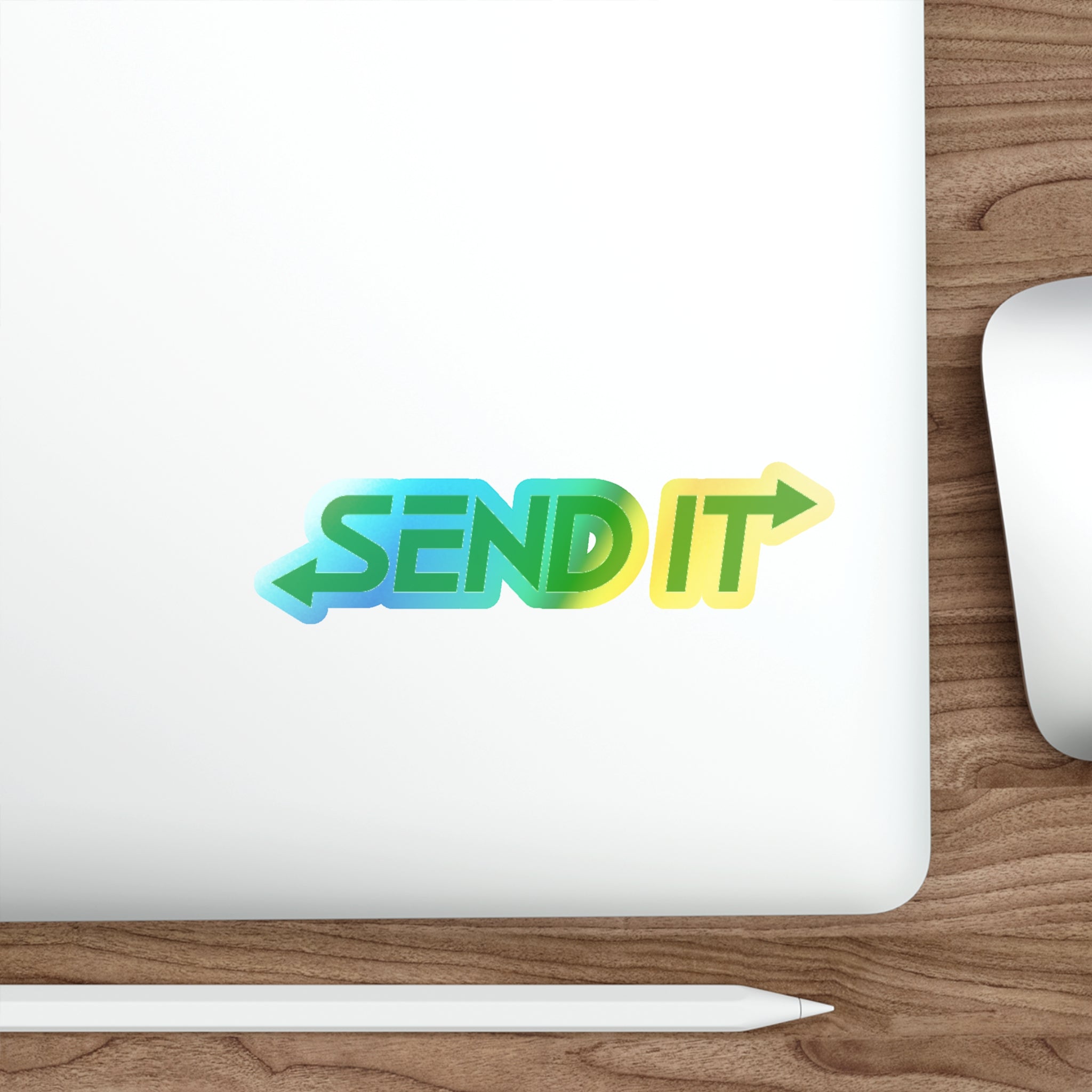 Holographic "SEND IT" Die-Cut Sticker — Skateboard Vaporwave Accent