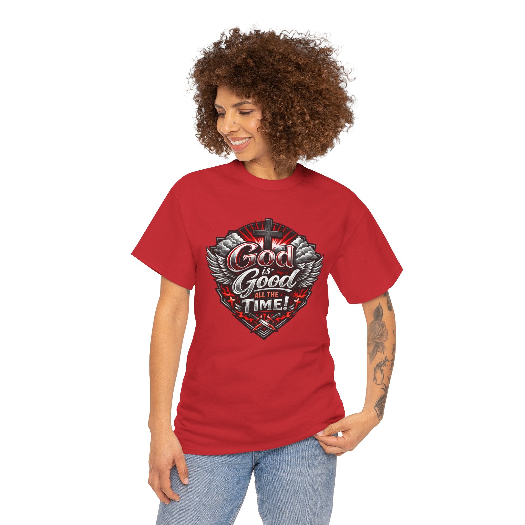 Good Times Graphic Tee — "God is Good All the Time" Vintage Winged Logo