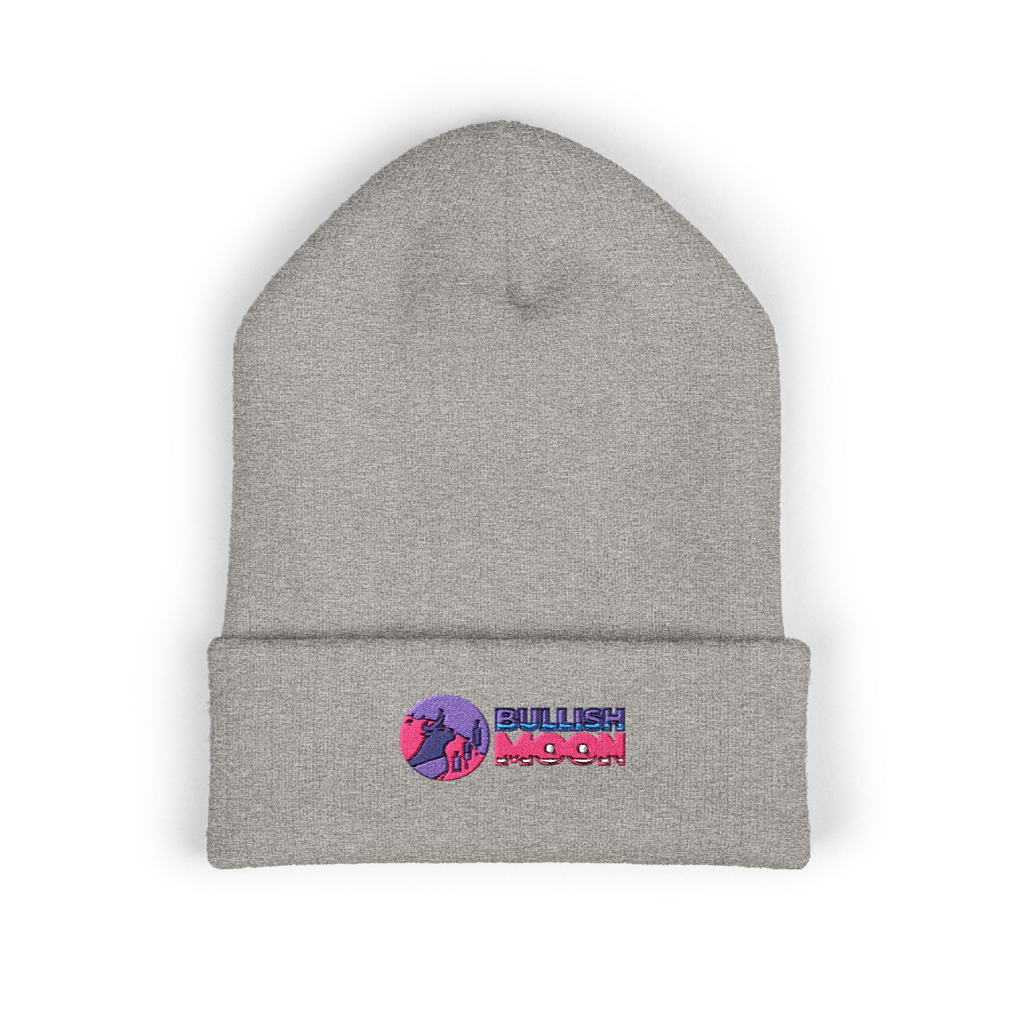 Bullish Moon Embroidered Cuffed Beanie — Stock Market Crypto Investor Knit Hat