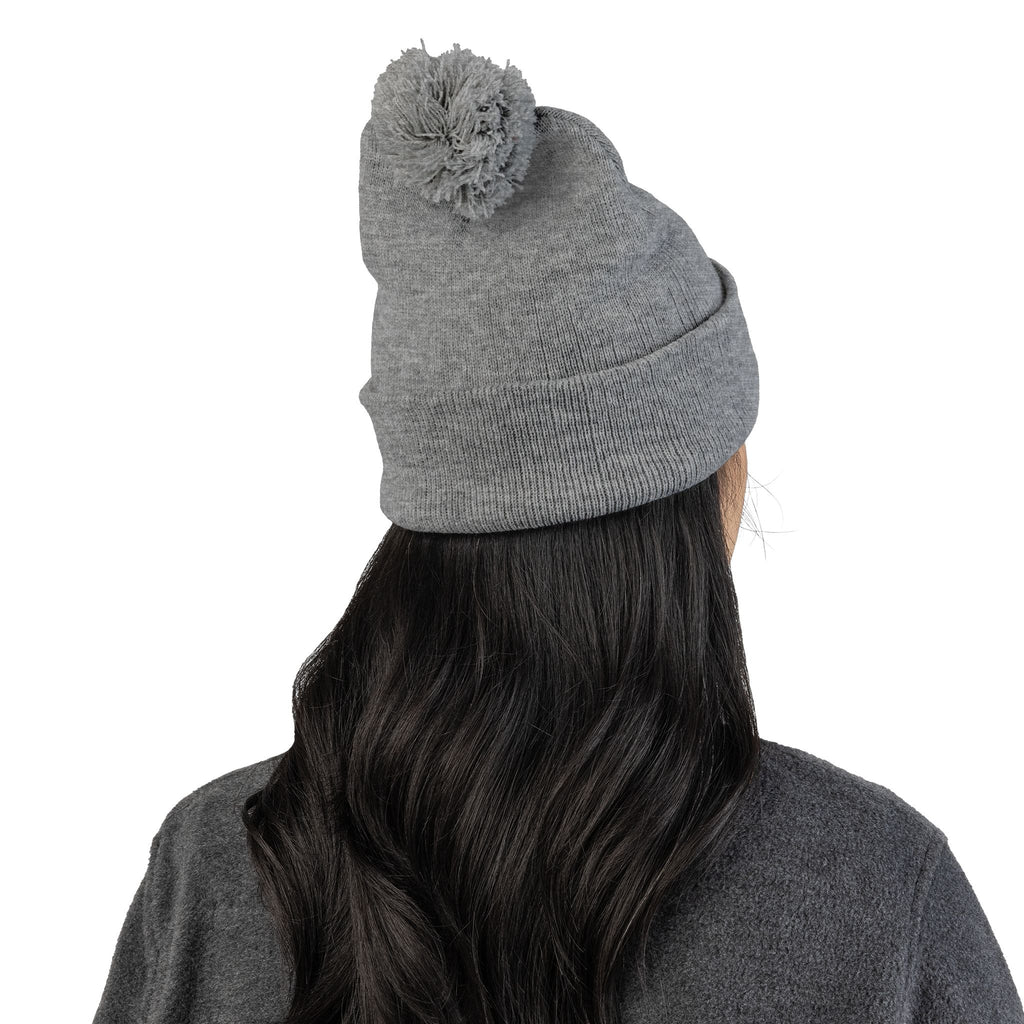 Embroidered Pom-Pom Beanie — PIF Logo Knit Winter Hat