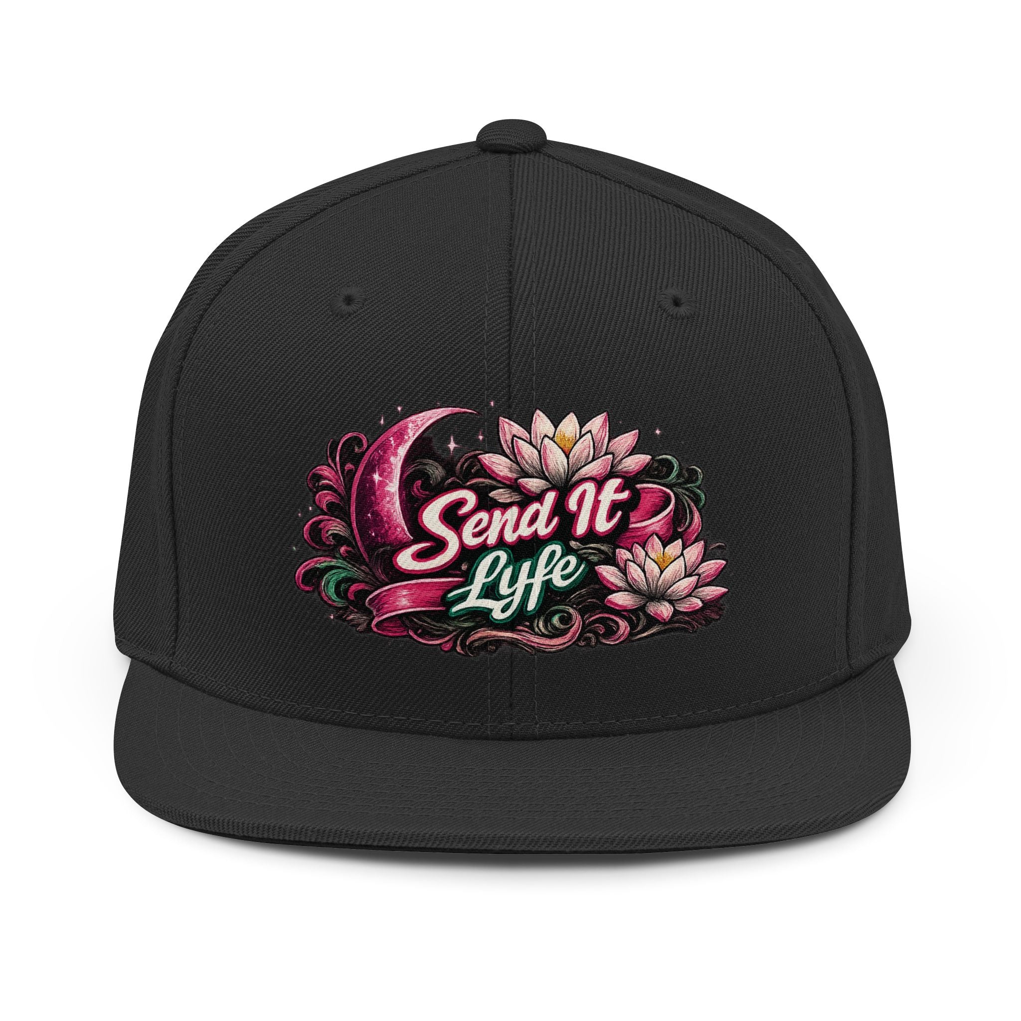 Send It Life Snapback Hat — Floral Moon Embroidered Trucker Cap