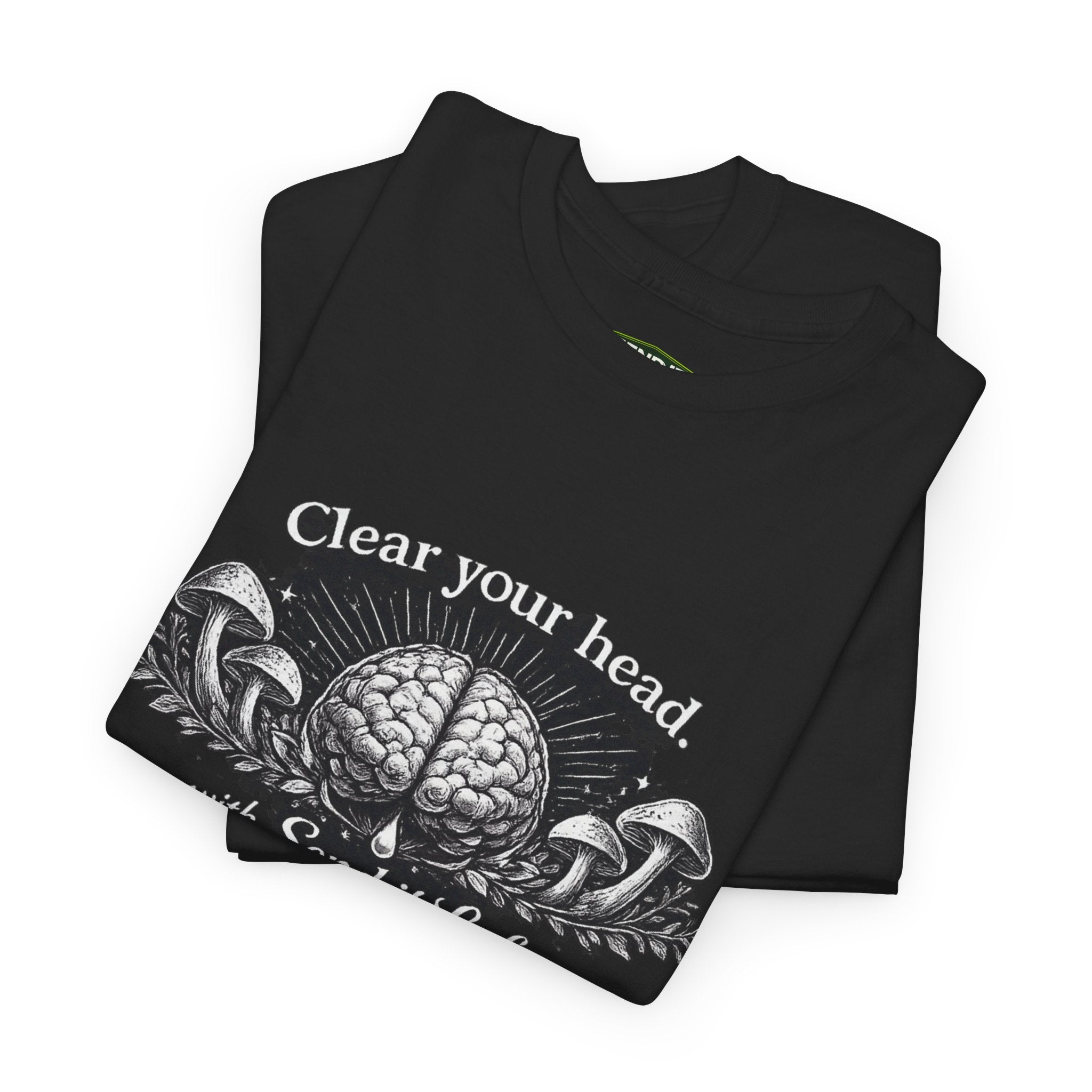 Brain & Mushrooms Tee — "Clear Your Head" Graphic T-Shirt