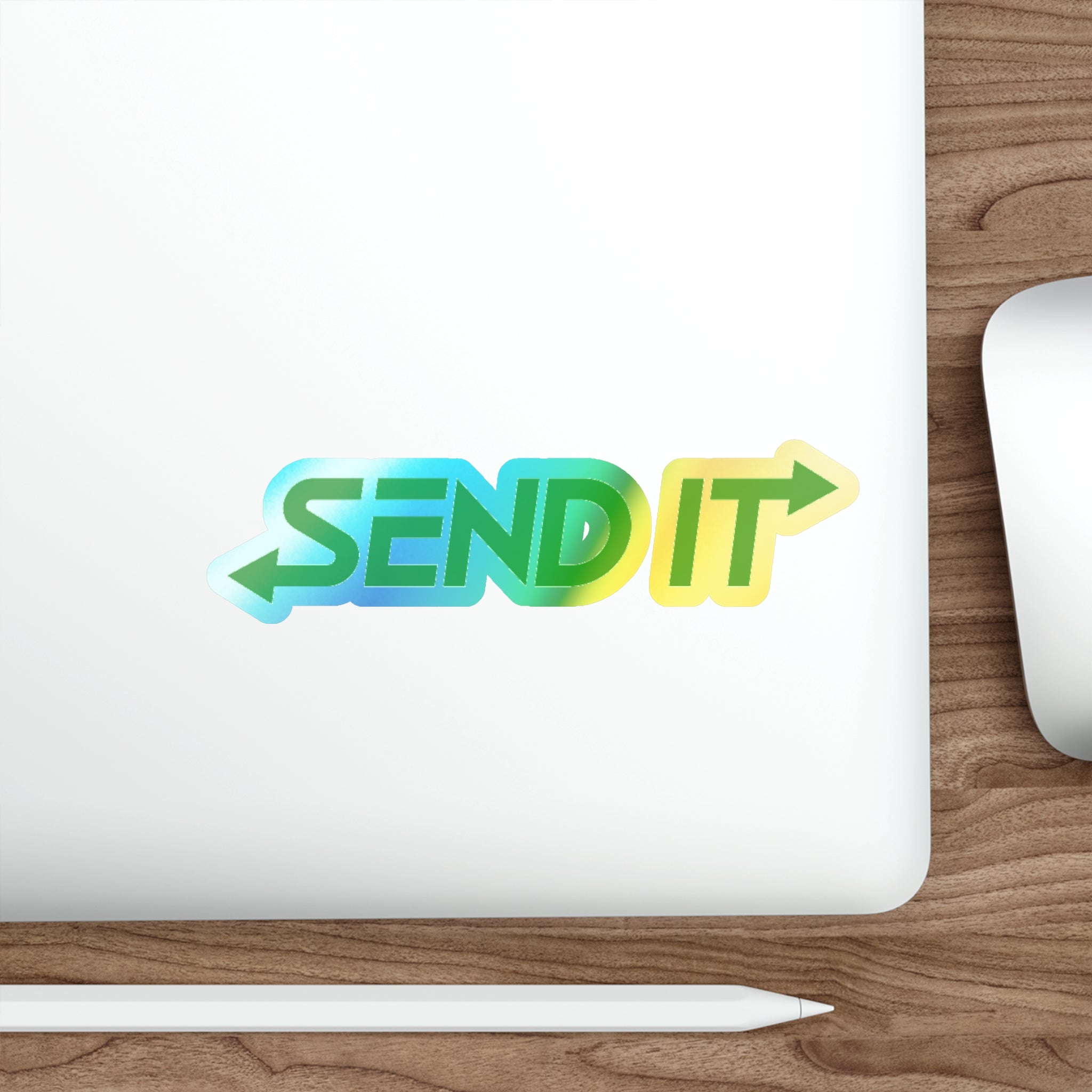 Holographic "SEND IT" Die-Cut Sticker — Skateboard Vaporwave Accent