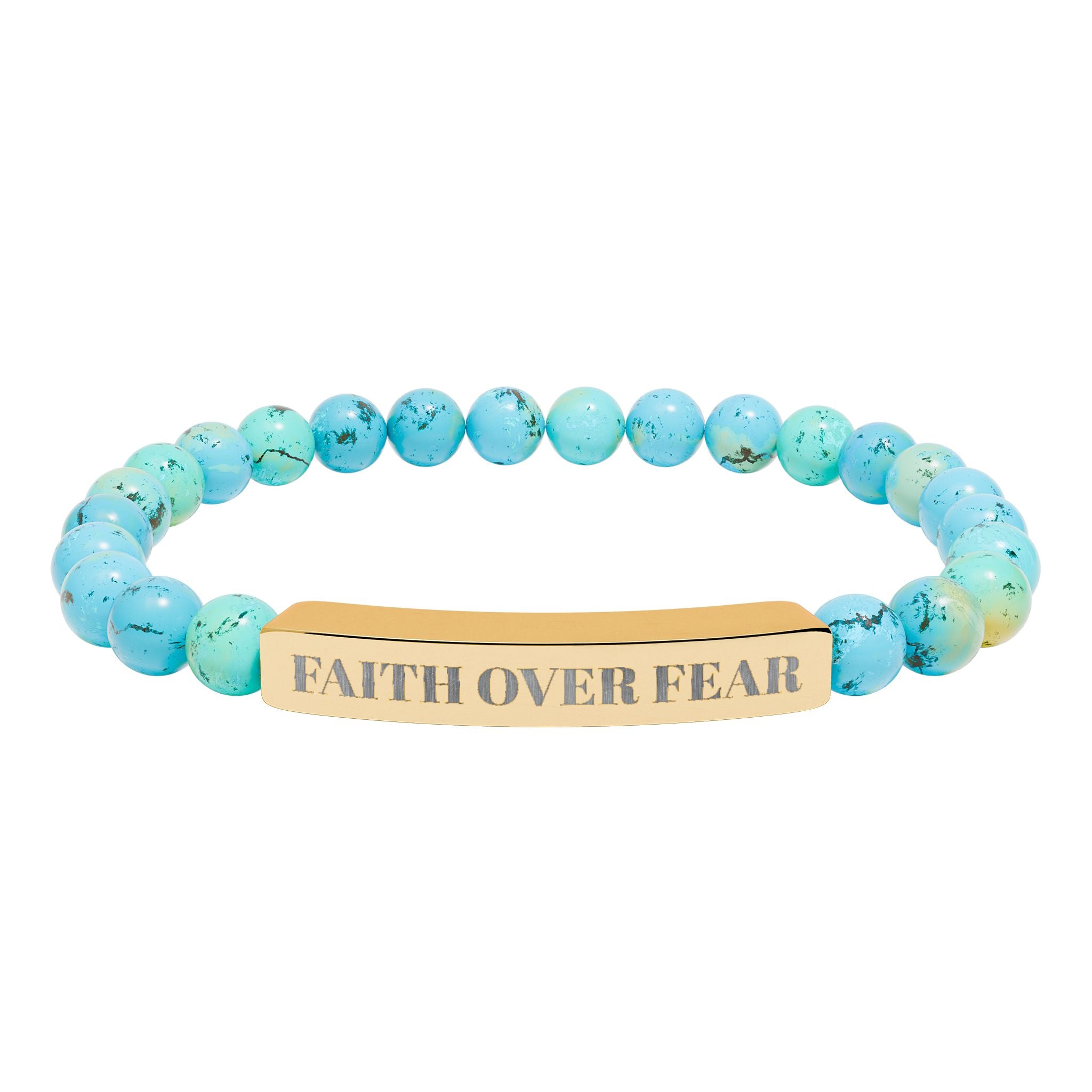 "Faith Over Fear" Engraved Natural Stone Stretch Bracelet — Bar Bead Bracelet