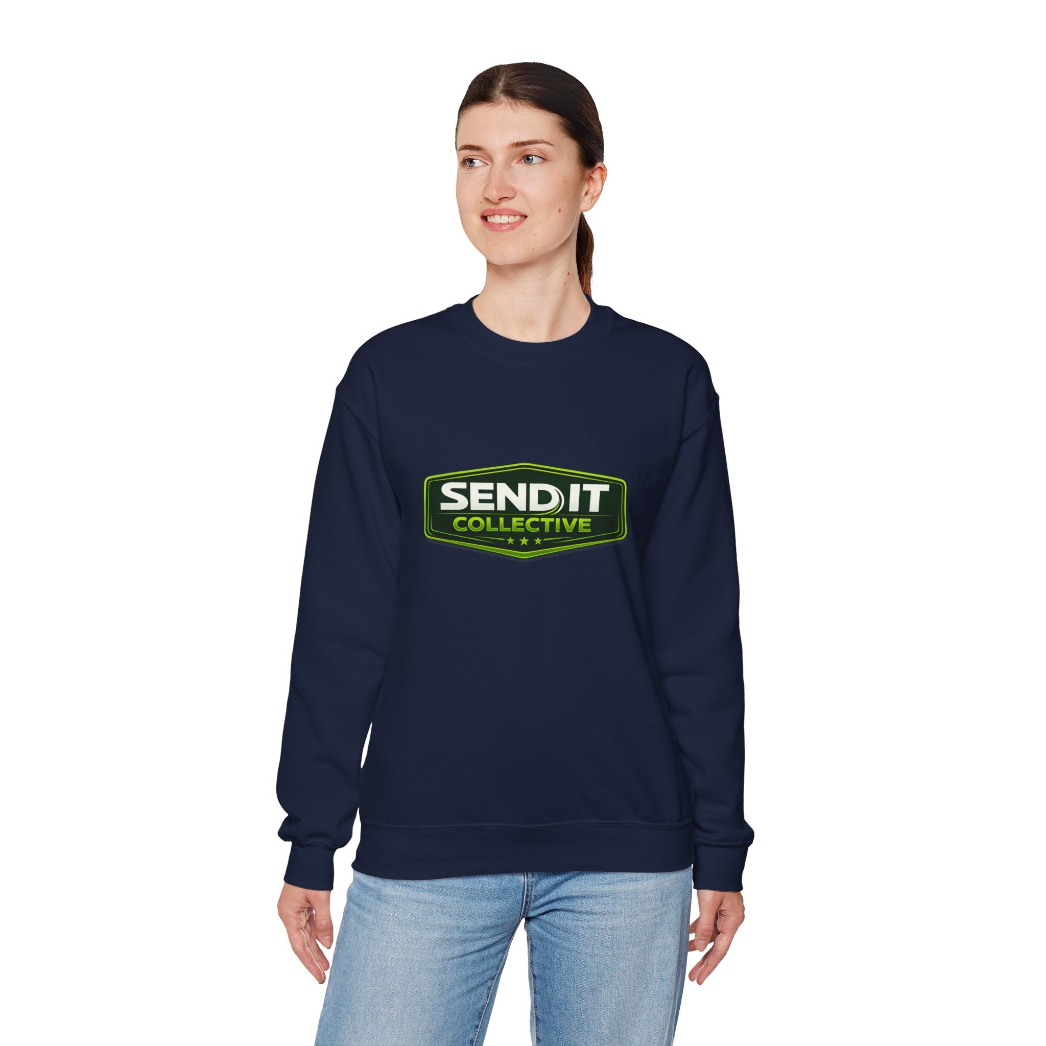 Crewneck Sweatshirt – ‘SEND IT Collective’ Logo Pullover, Outdoor Adventure Streetwear