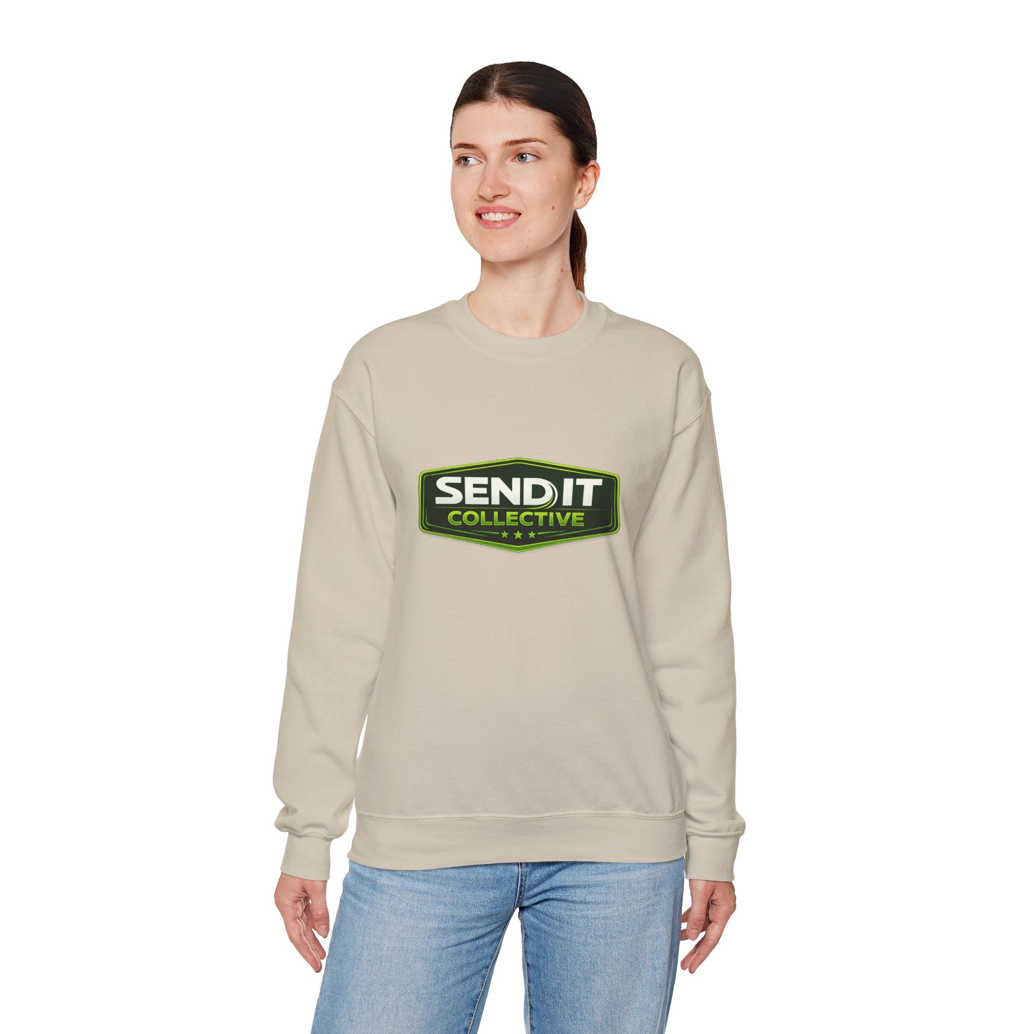 Crewneck Sweatshirt – ‘SEND IT Collective’ Logo Pullover, Outdoor Adventure Streetwear
