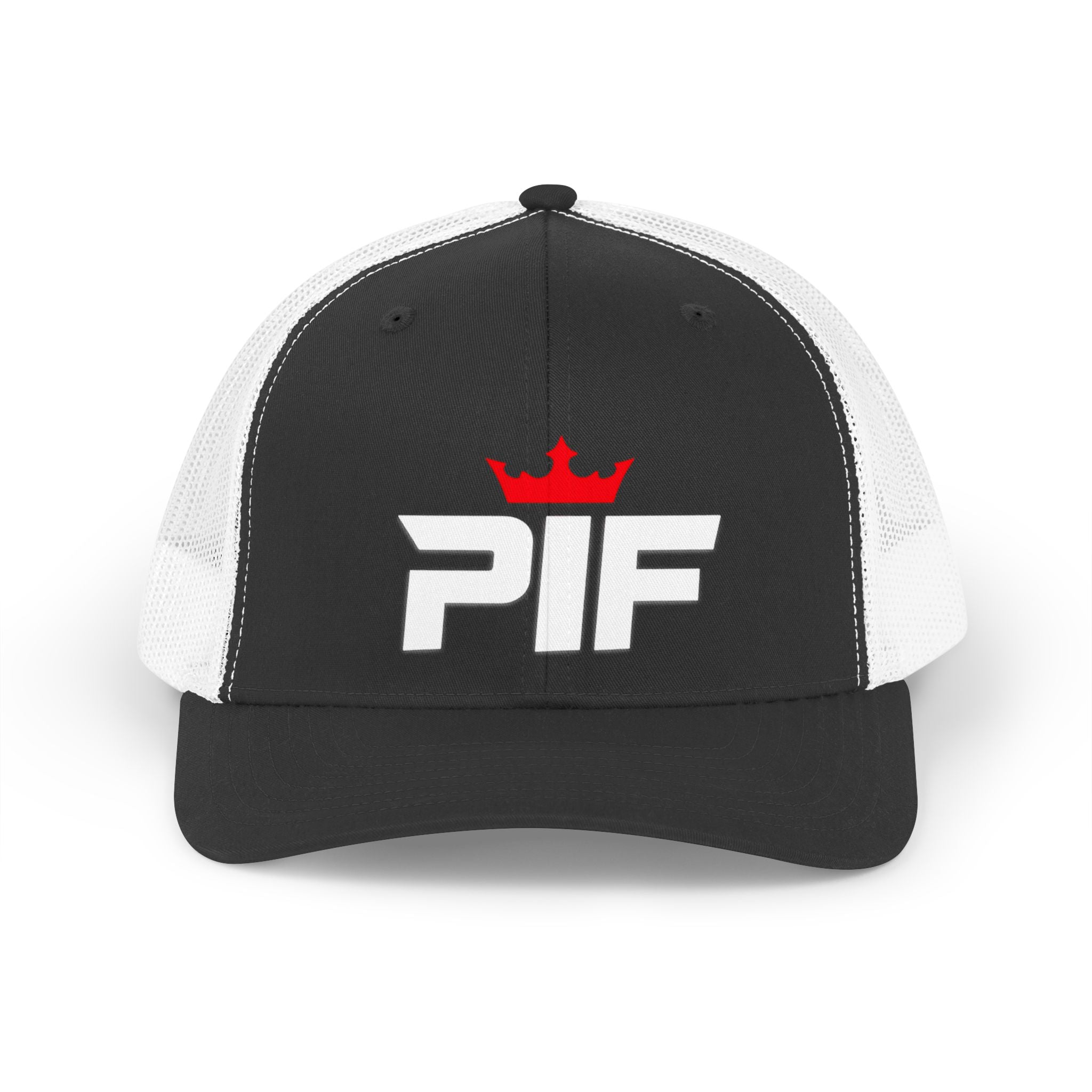 PIF Crown Retro Trucker Hat — Vintage Mesh Cap with Bold Logo