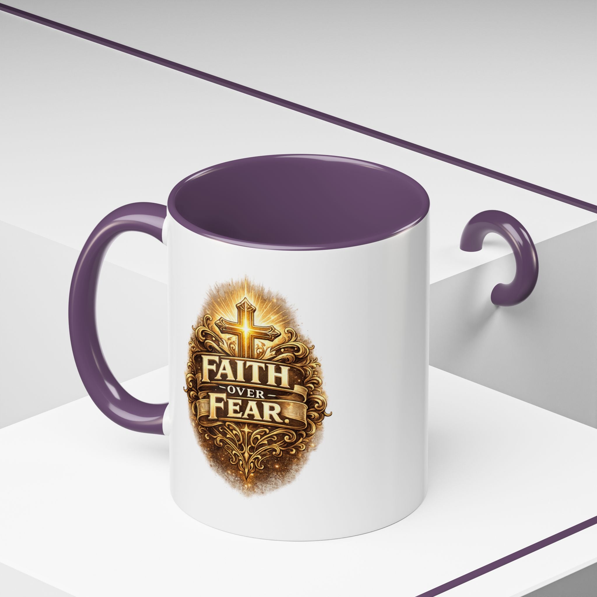 "Faith Over Fear" Rustic Coffee Bean Accent Mug – 11/15oz