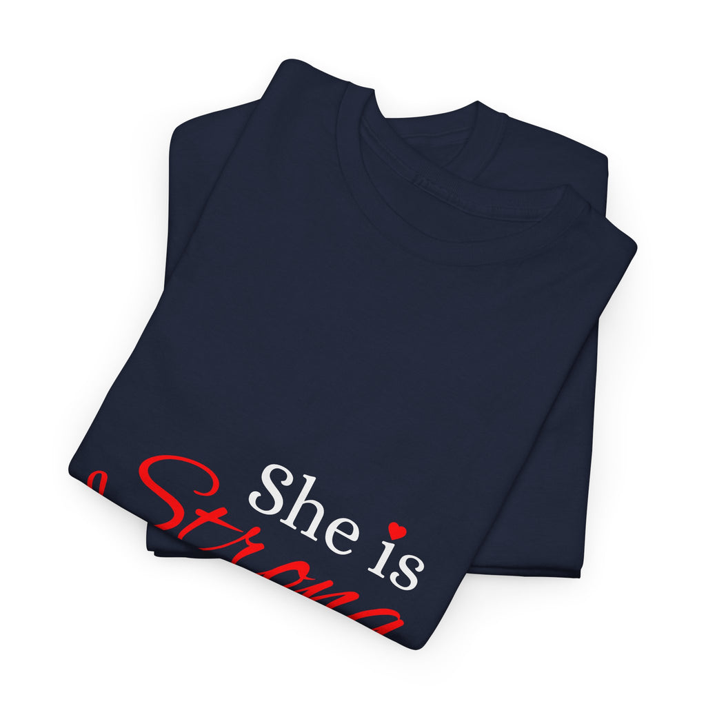 She Is Strong T-Shirt — Inspirational Christian Scripture Tee (Proverbs 31:25)