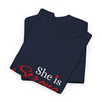 She Is Strong T-Shirt — Inspirational Christian Scripture Tee (Proverbs 31:25)