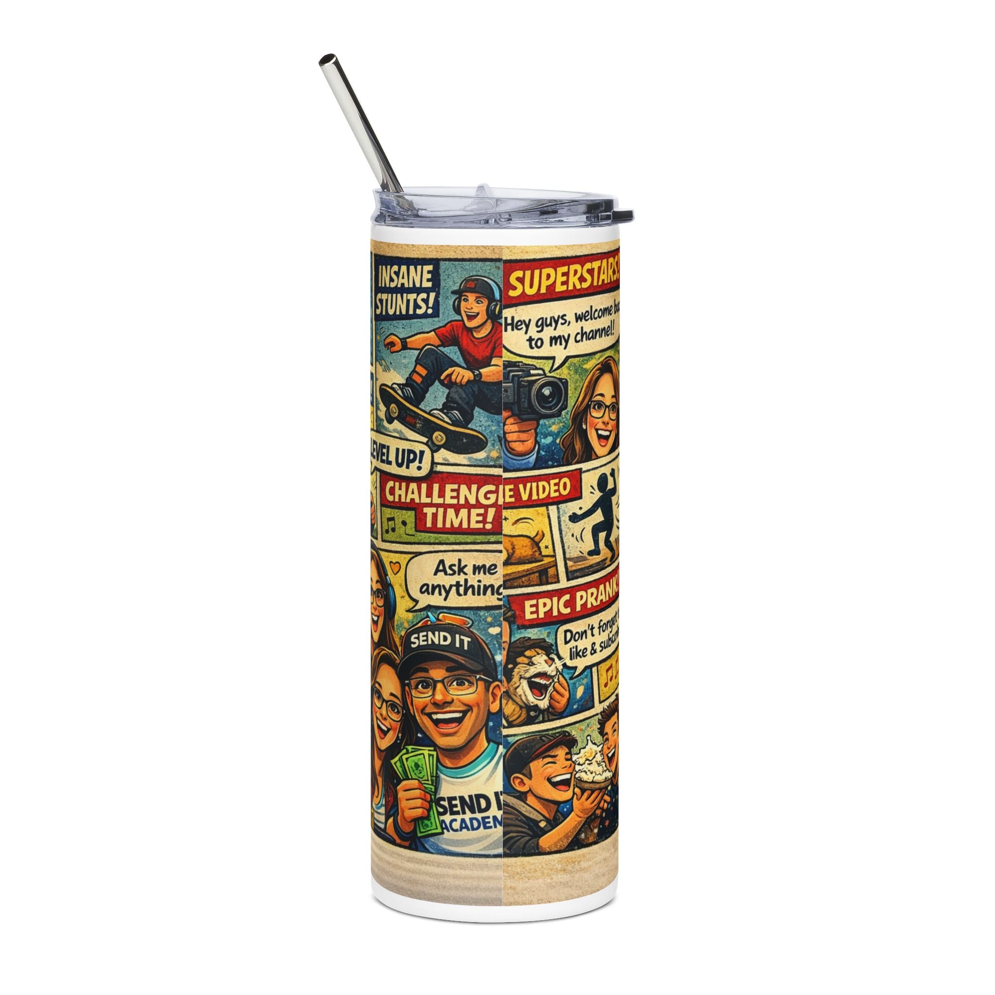 20oz Stainless Steel Tumbler — Comic Pop Art "Send it Crew" Celebration Design