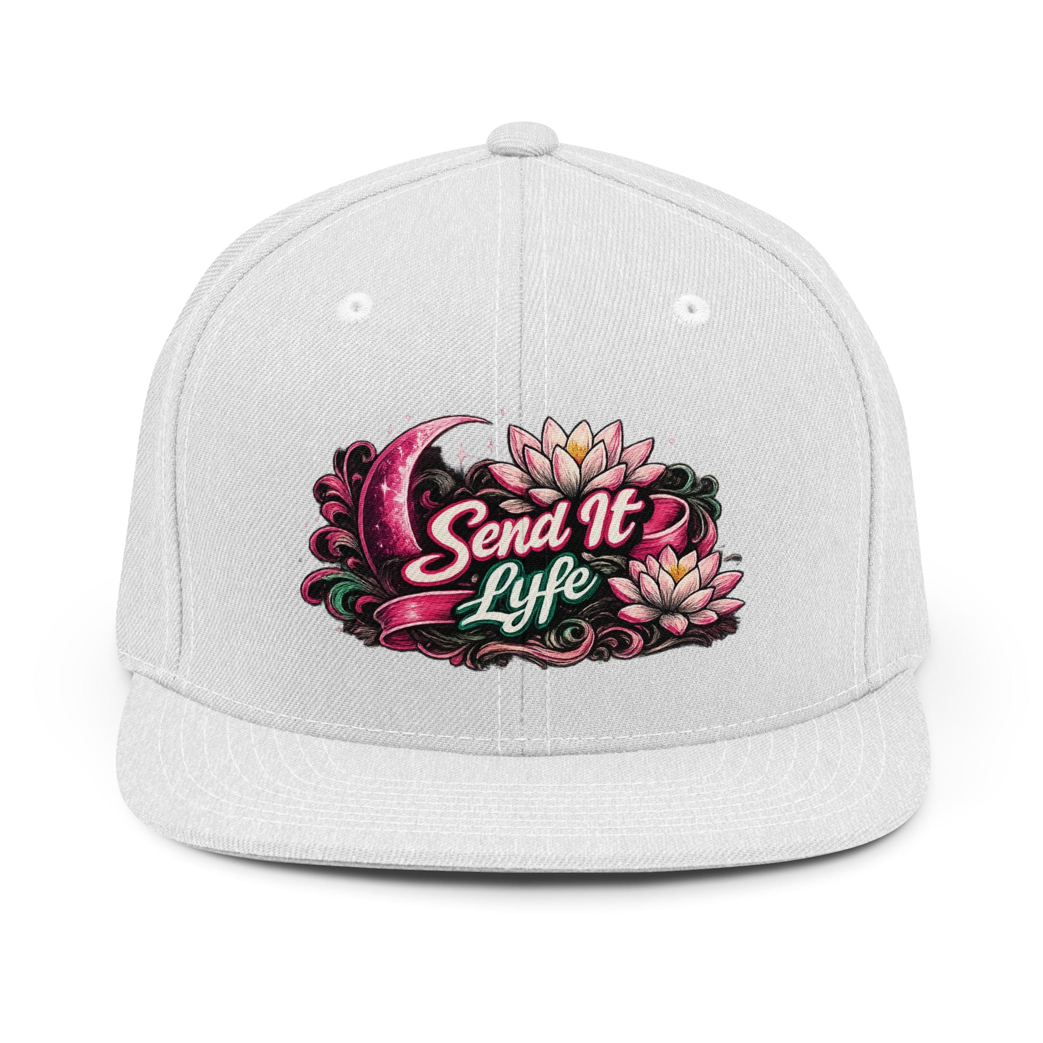 Send It Life Snapback Hat — Floral Moon Embroidered Trucker Cap
