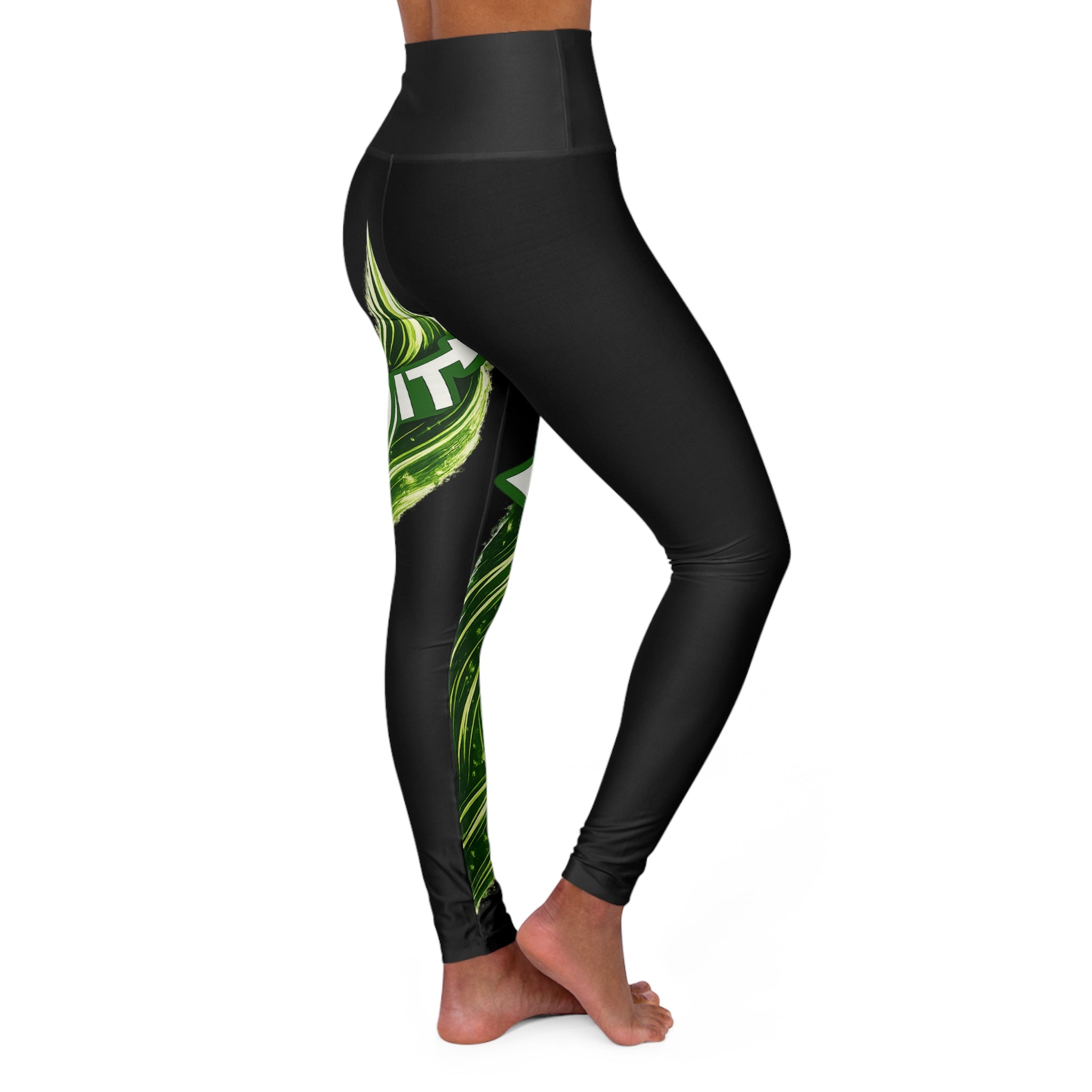 "Send It" High-Waist Yoga Leggings — Green Swirl