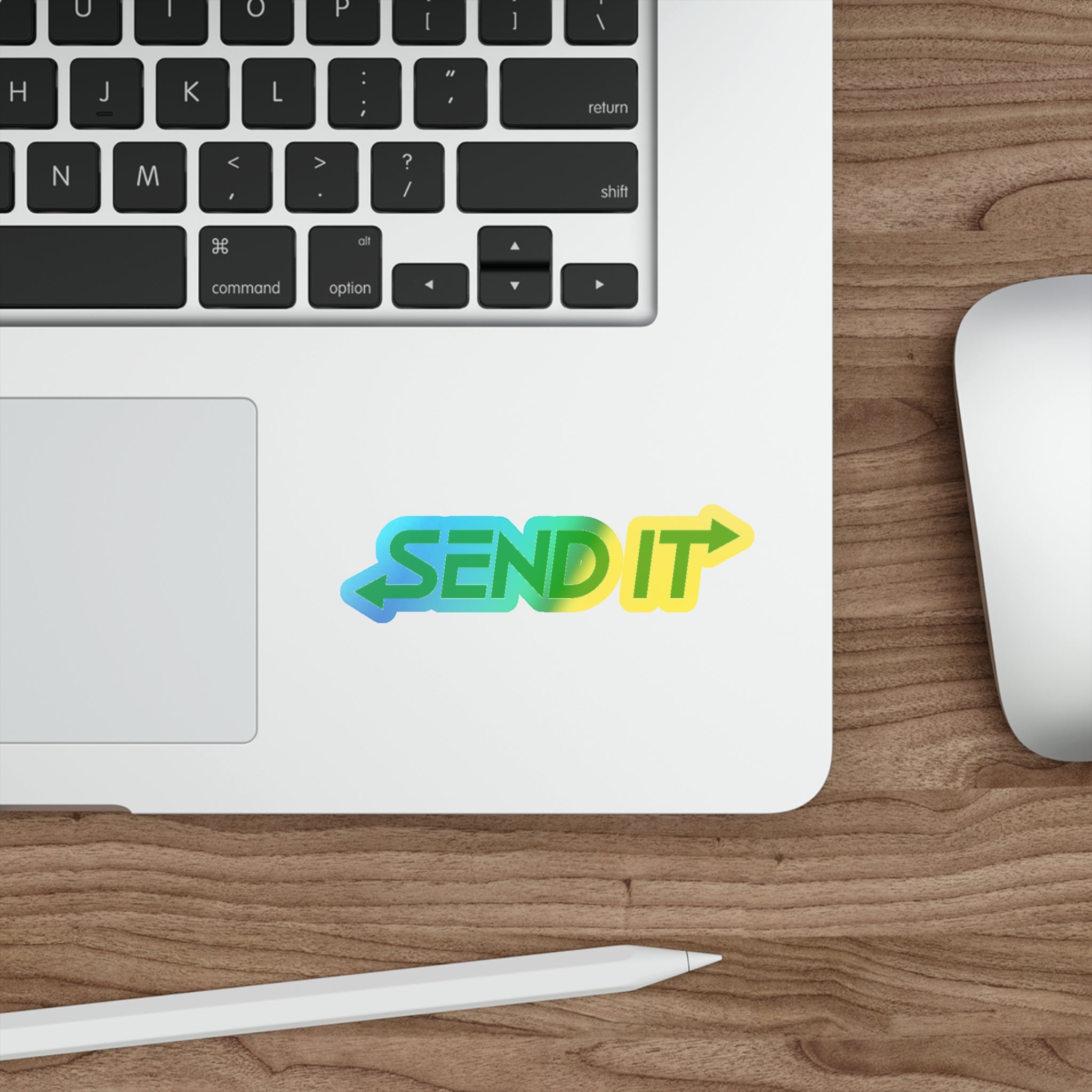 Holographic "SEND IT" Die-Cut Sticker — Skateboard Vaporwave Accent