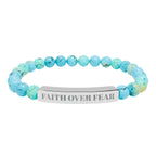 "Faith Over Fear" Engraved Natural Stone Stretch Bracelet — Bar Bead Bracelet