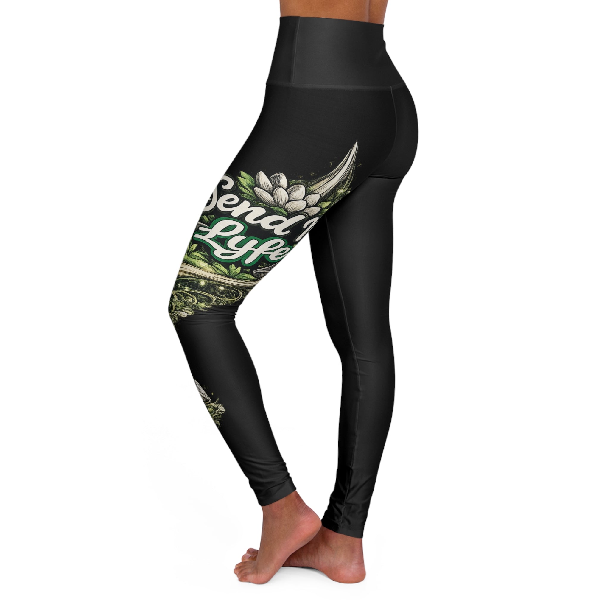 "Send It Lyfe" High-Waisted Yoga Leggings — Green Mandala
