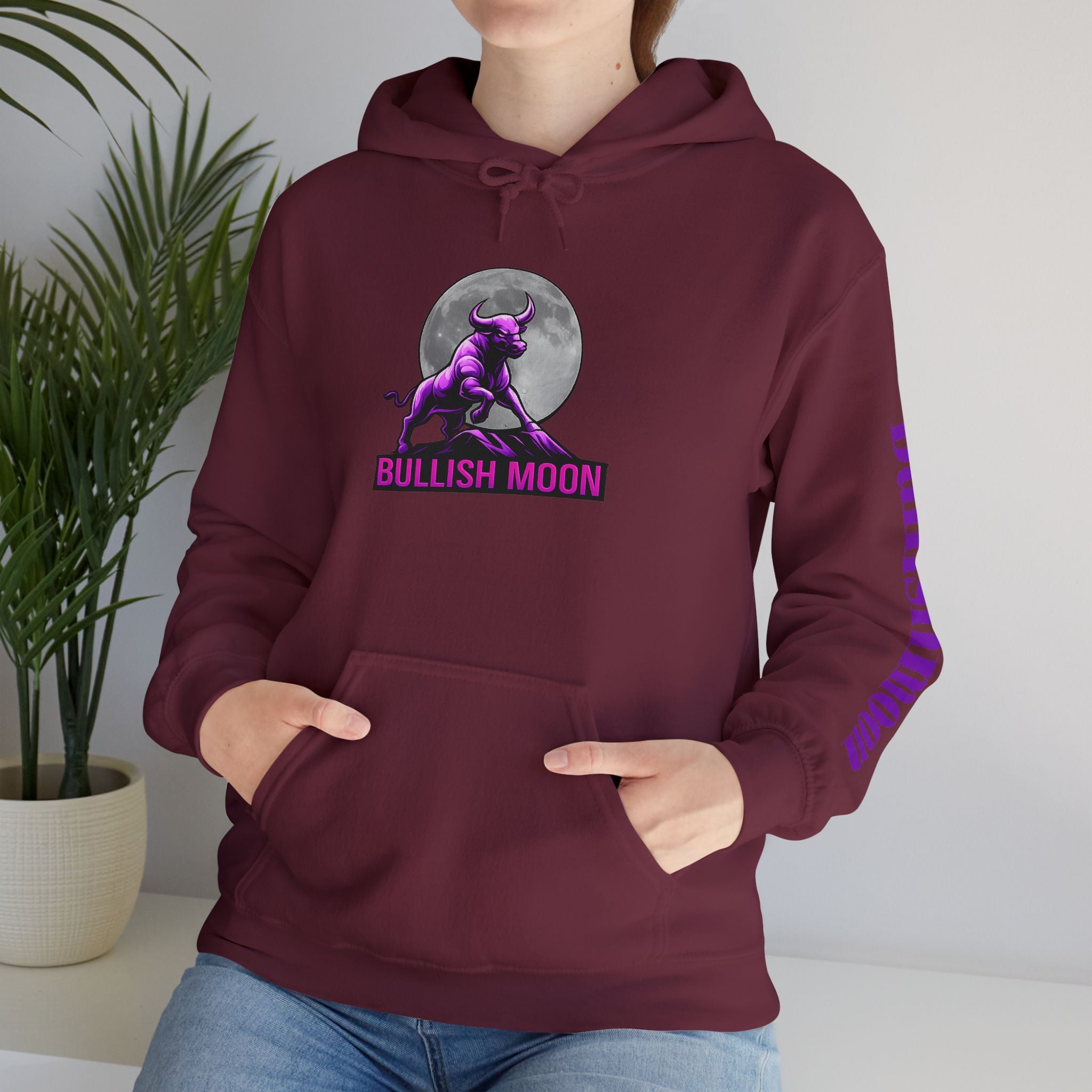 Bullish Moon Hoodie — Purple Bull Graphic Hooded Sweatshirt