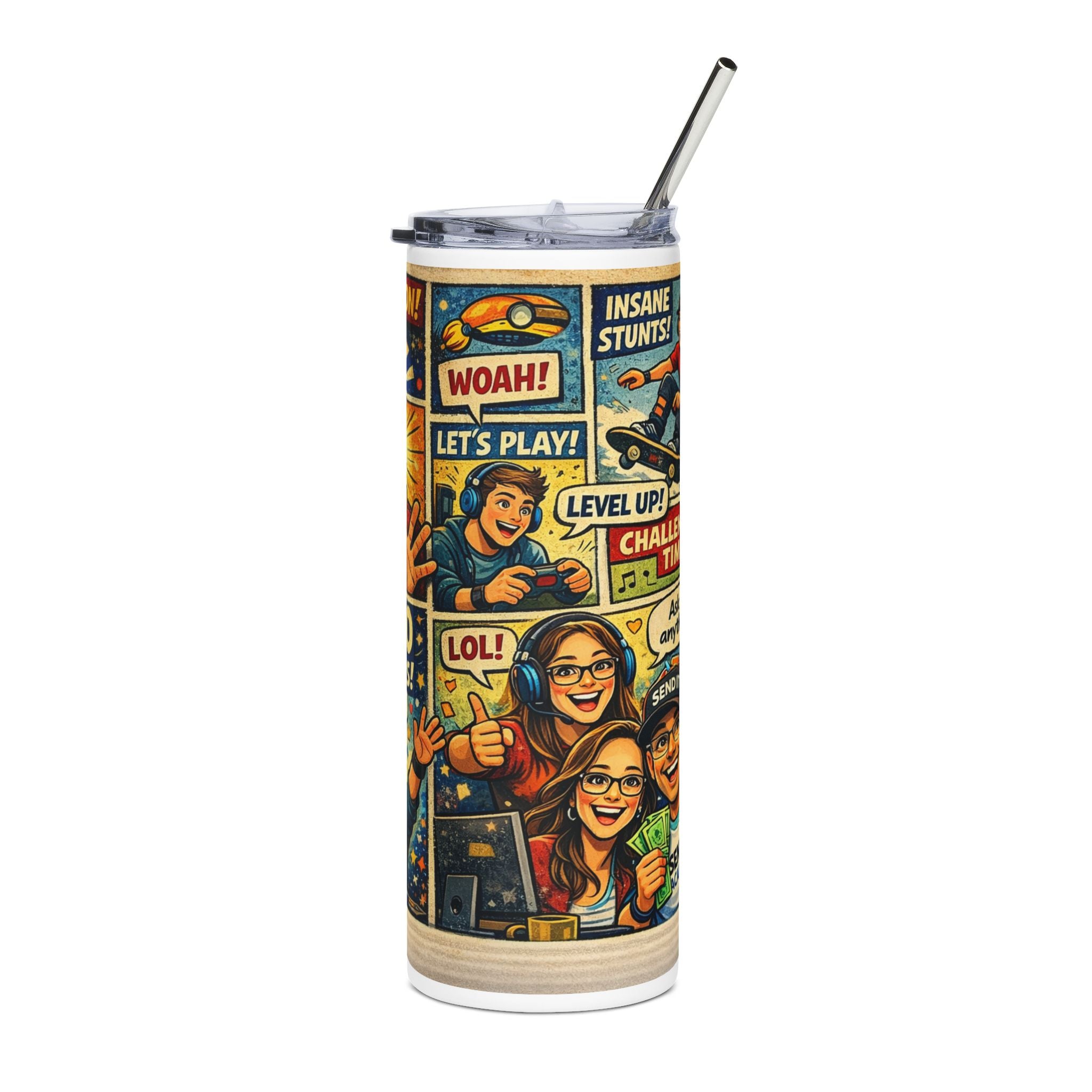 20oz Stainless Steel Tumbler — Comic Pop Art "Send it Crew" Celebration Design
