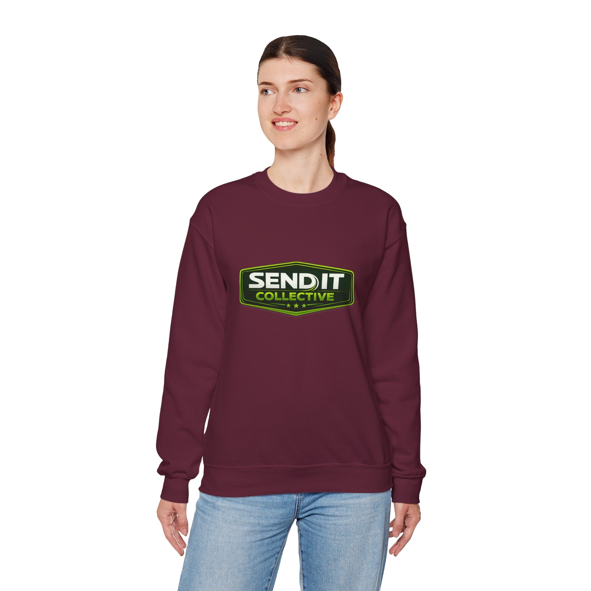 Crewneck Sweatshirt – ‘SEND IT Collective’ Logo Pullover, Outdoor Adventure Streetwear