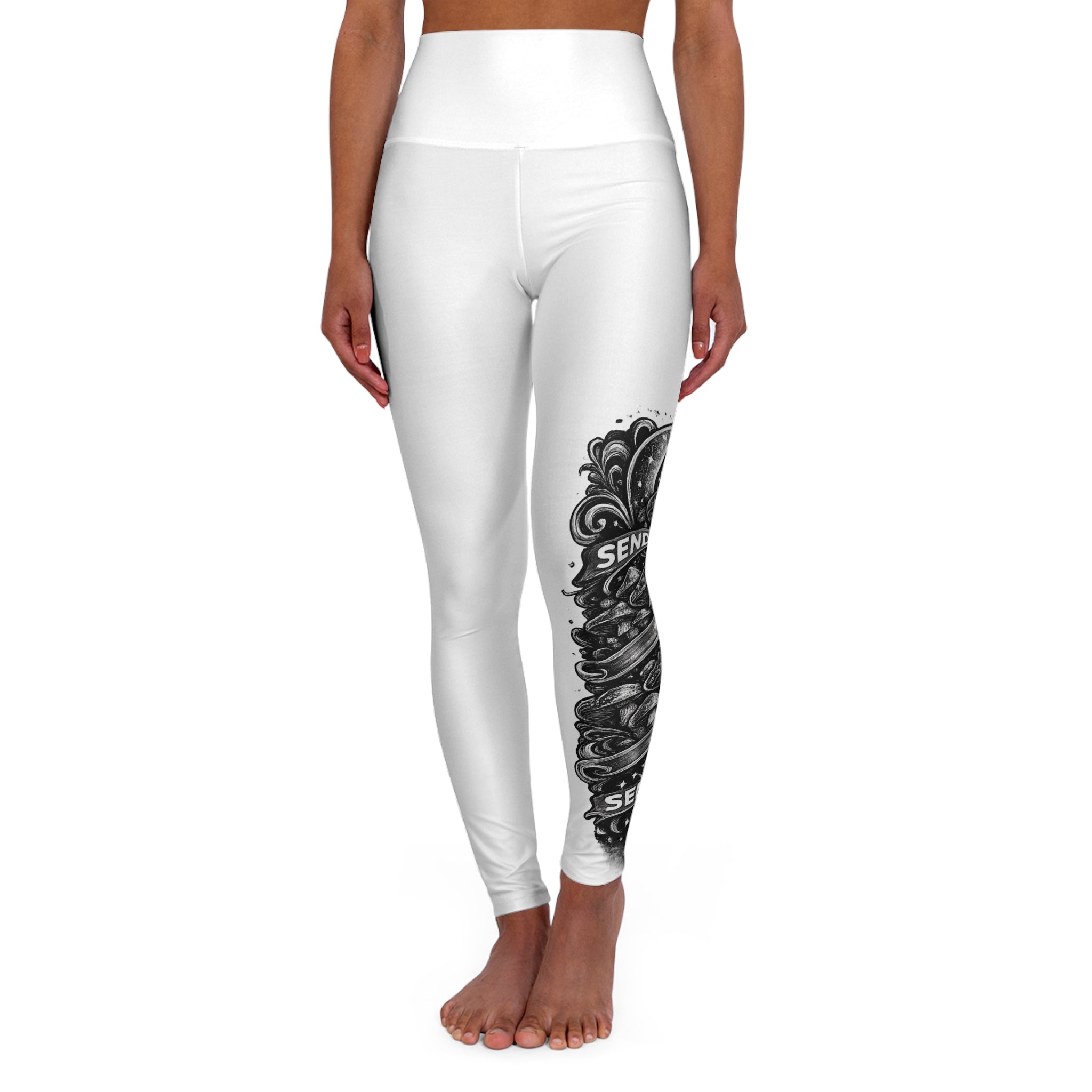 High-Waisted Yoga Leggings with 'Send It' Floral Graphic — Activewear for Workout & Athleisure