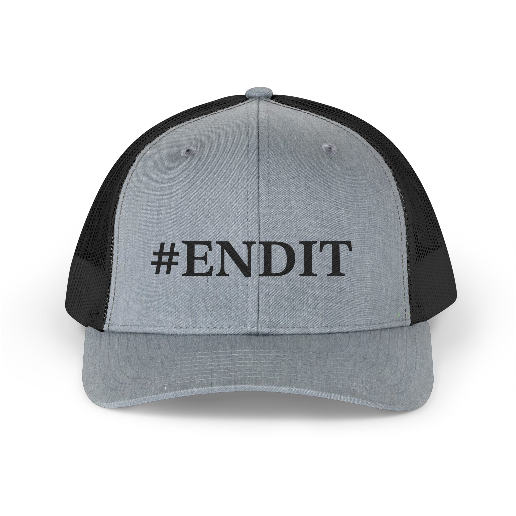 Trucker Hat — Retro "#ENDIT" Mesh Cap (Vintage Text, Casual Everyday)