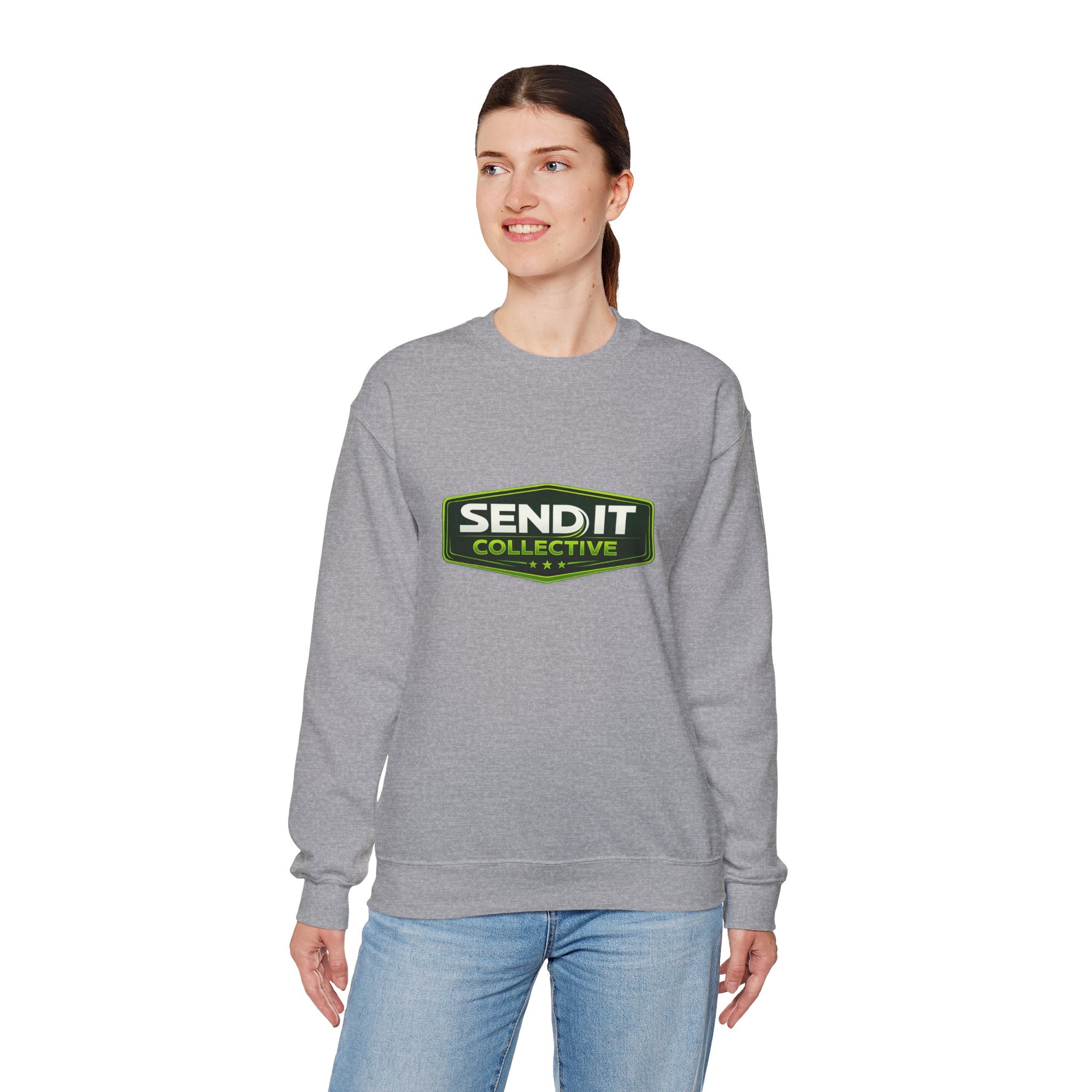 Crewneck Sweatshirt – ‘SEND IT Collective’ Logo Pullover, Outdoor Adventure Streetwear