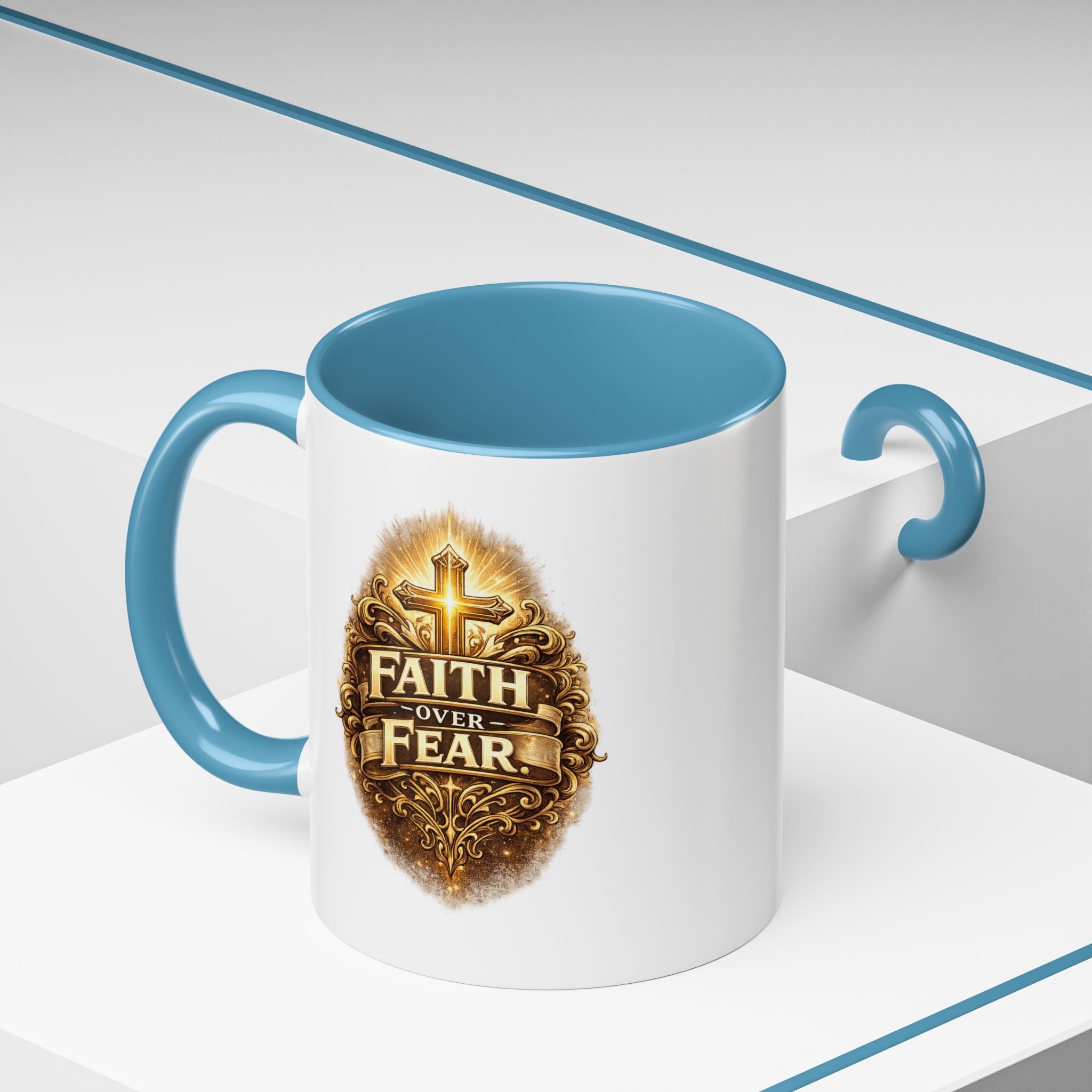"Faith Over Fear" Rustic Coffee Bean Accent Mug – 11/15oz