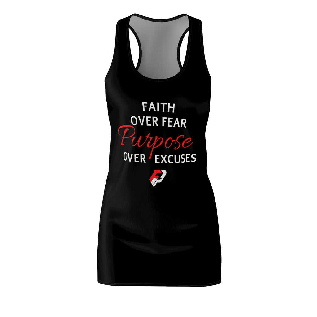 Faith Over Fear Racerback Dress — Purpose Over Excuses All-Over Print