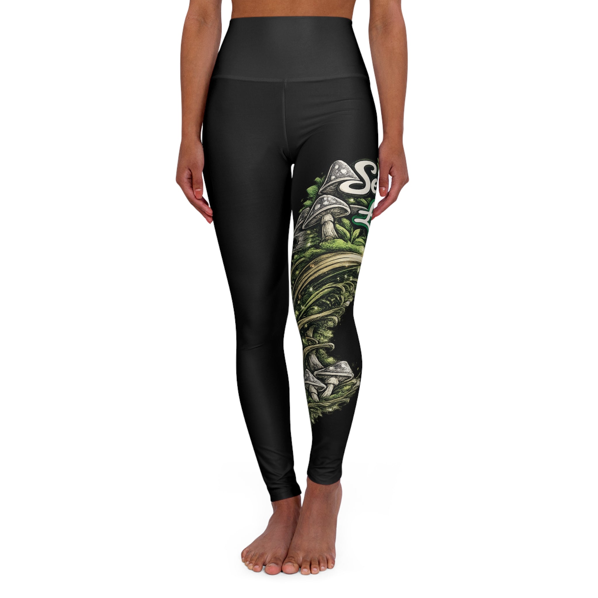 "Send It Lyfe" High-Waisted Yoga Leggings — Green Mandala
