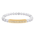 "Faith Over Fear" Engraved Natural Stone Stretch Bracelet — Bar Bead Bracelet