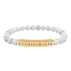"Faith Over Fear" Engraved Natural Stone Stretch Bracelet — Bar Bead Bracelet
