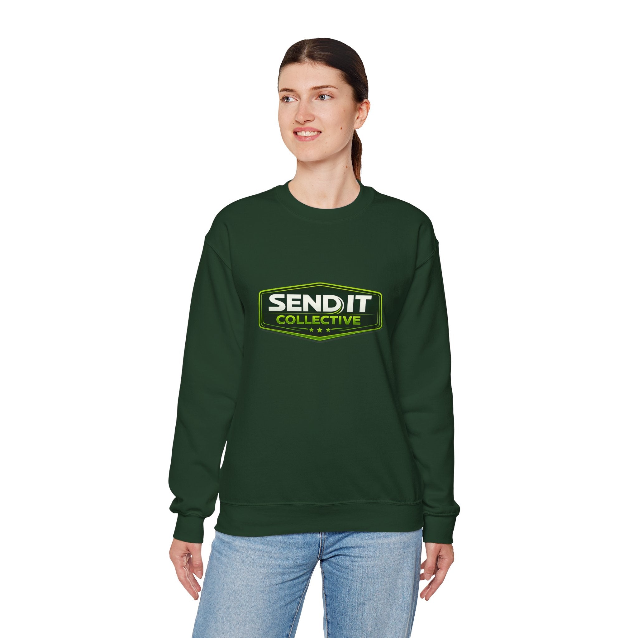 Crewneck Sweatshirt – ‘SEND IT Collective’ Logo Pullover, Outdoor Adventure Streetwear