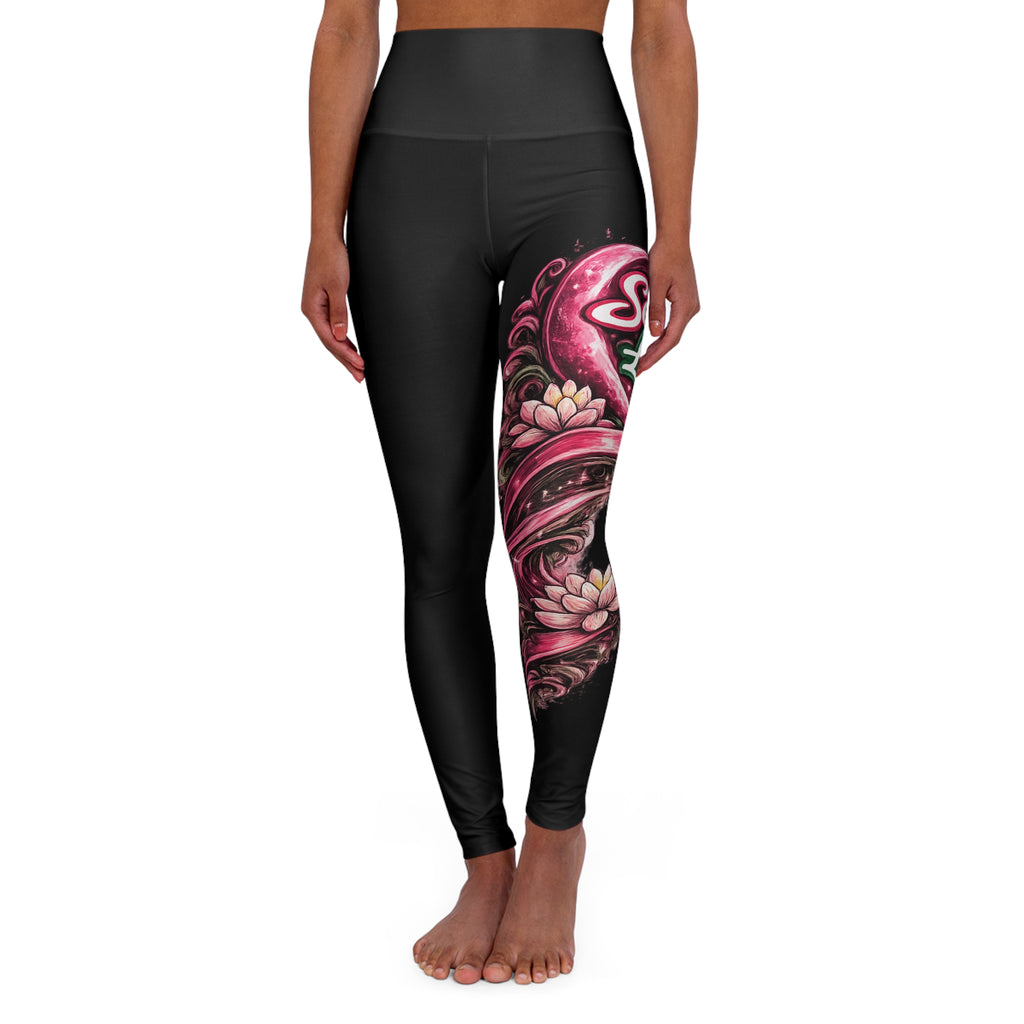 "Send It" Pink Flower Yoga Leggings — High Waist Floral 'Self Love' Side Print
