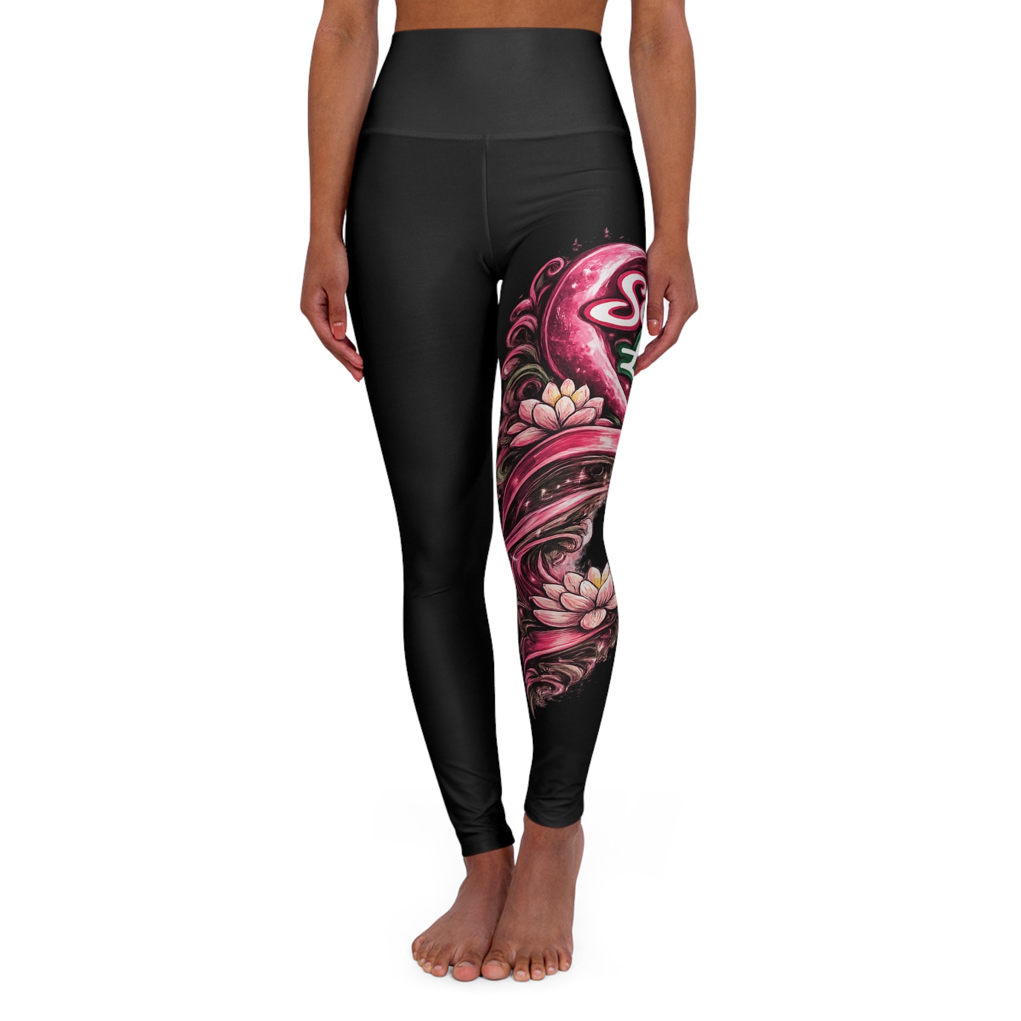 "Send It" Pink Flower Yoga Leggings — High Waist Floral 'Self Love' Side Print