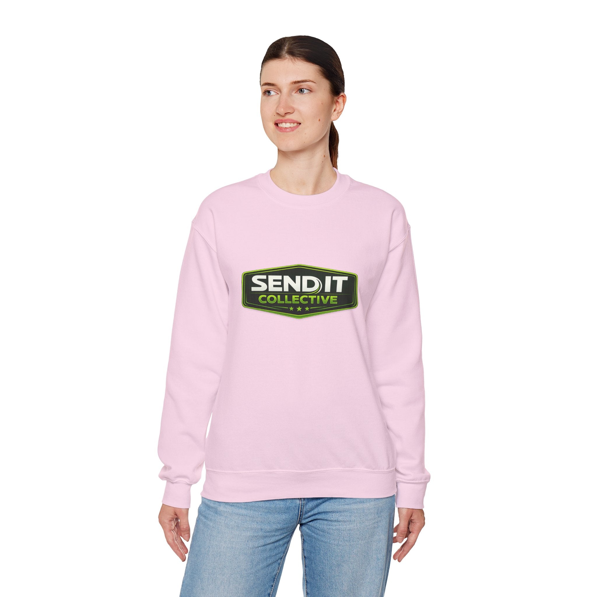 Crewneck Sweatshirt – ‘SEND IT Collective’ Logo Pullover, Outdoor Adventure Streetwear