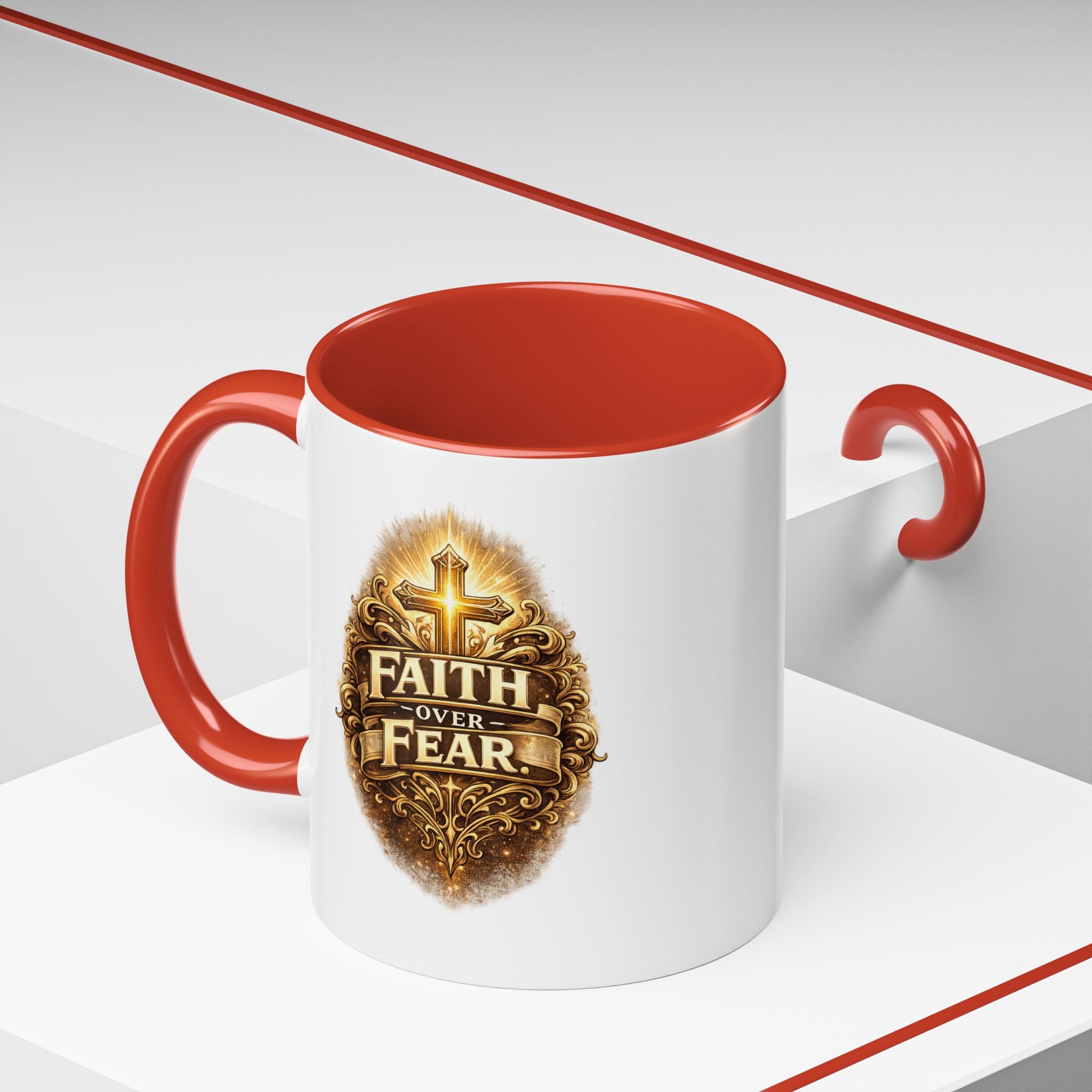 "Faith Over Fear" Rustic Coffee Bean Accent Mug – 11/15oz