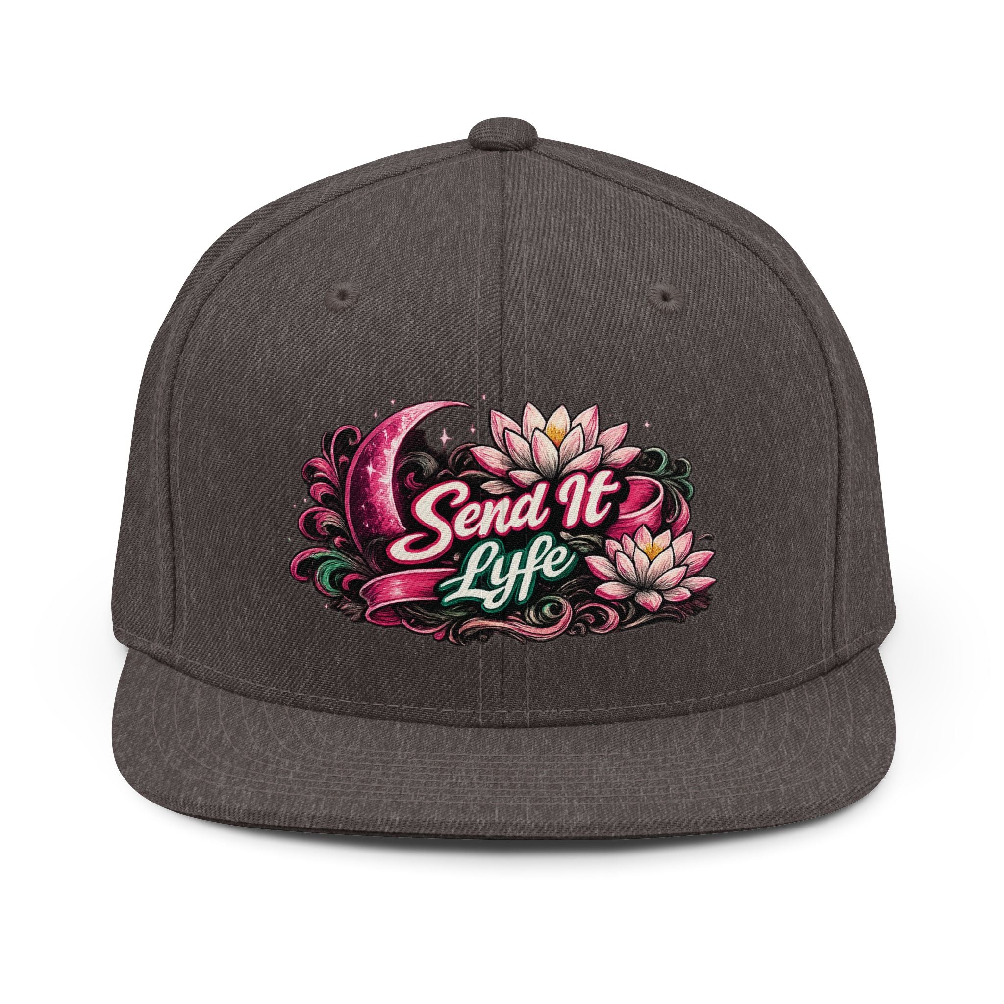 Send It Life Snapback Hat — Floral Moon Embroidered Trucker Cap