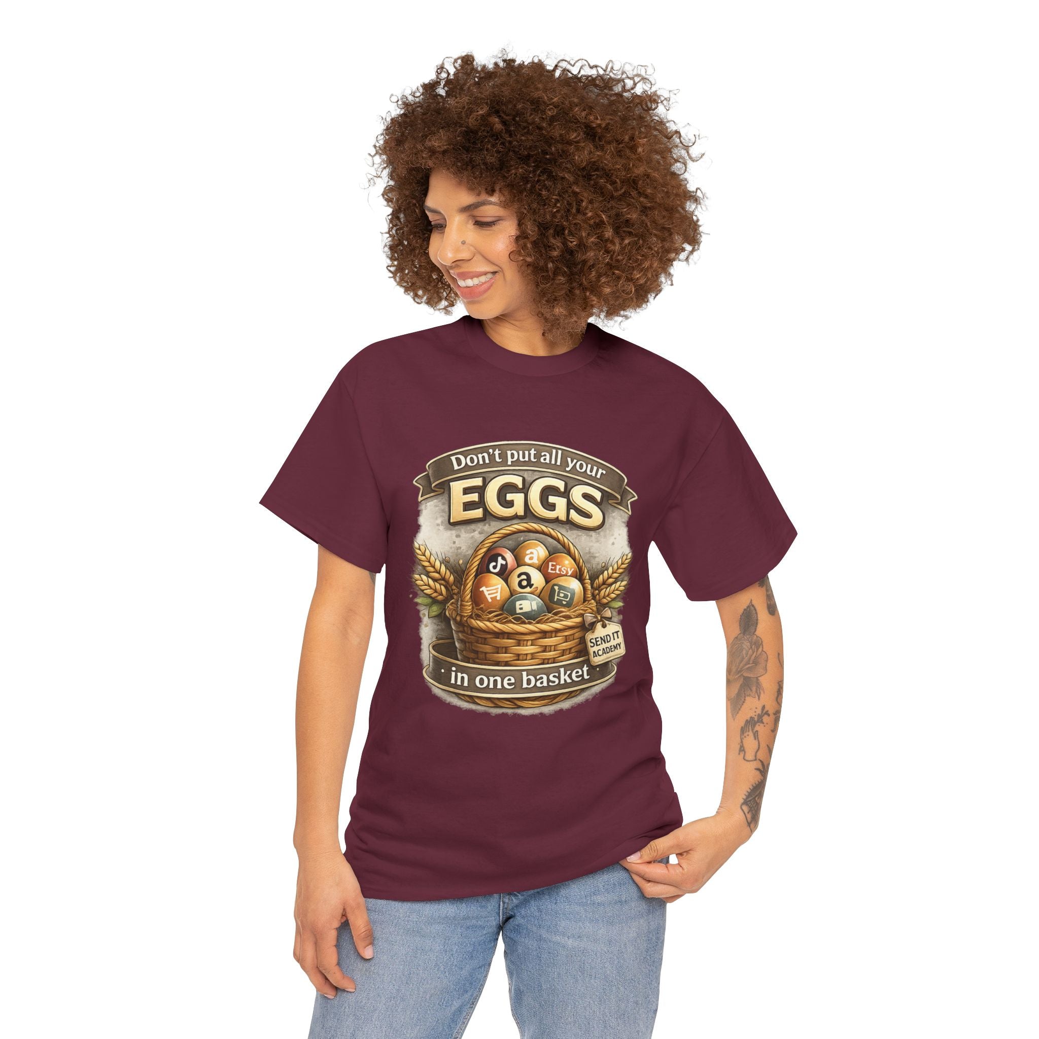 "Don't Put All Your Eggs in One Basket" T-Shirt — Rustic Farmhouse Easter Tee