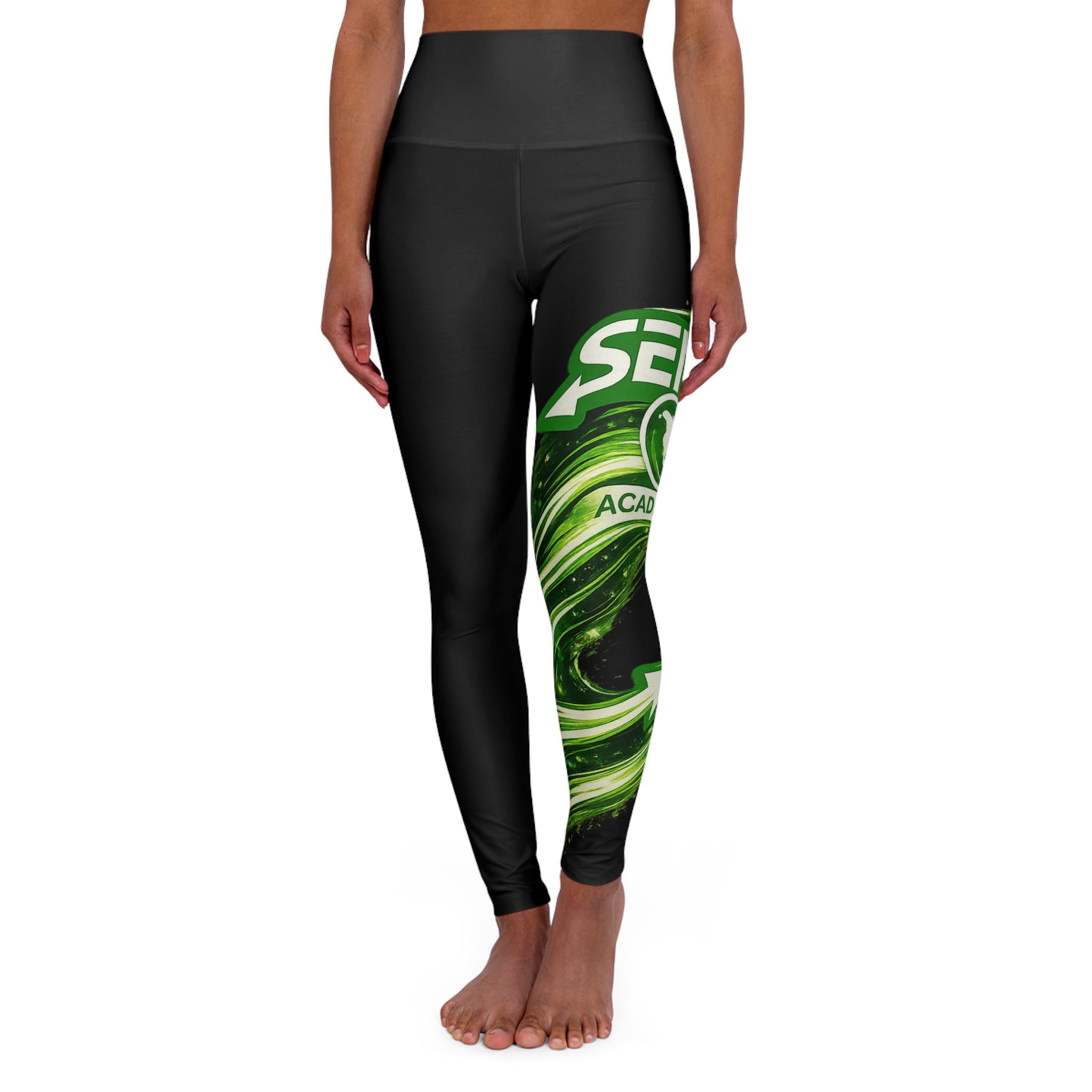 "Send It Academy" Yoga Leggings — Green Swirl High Waist