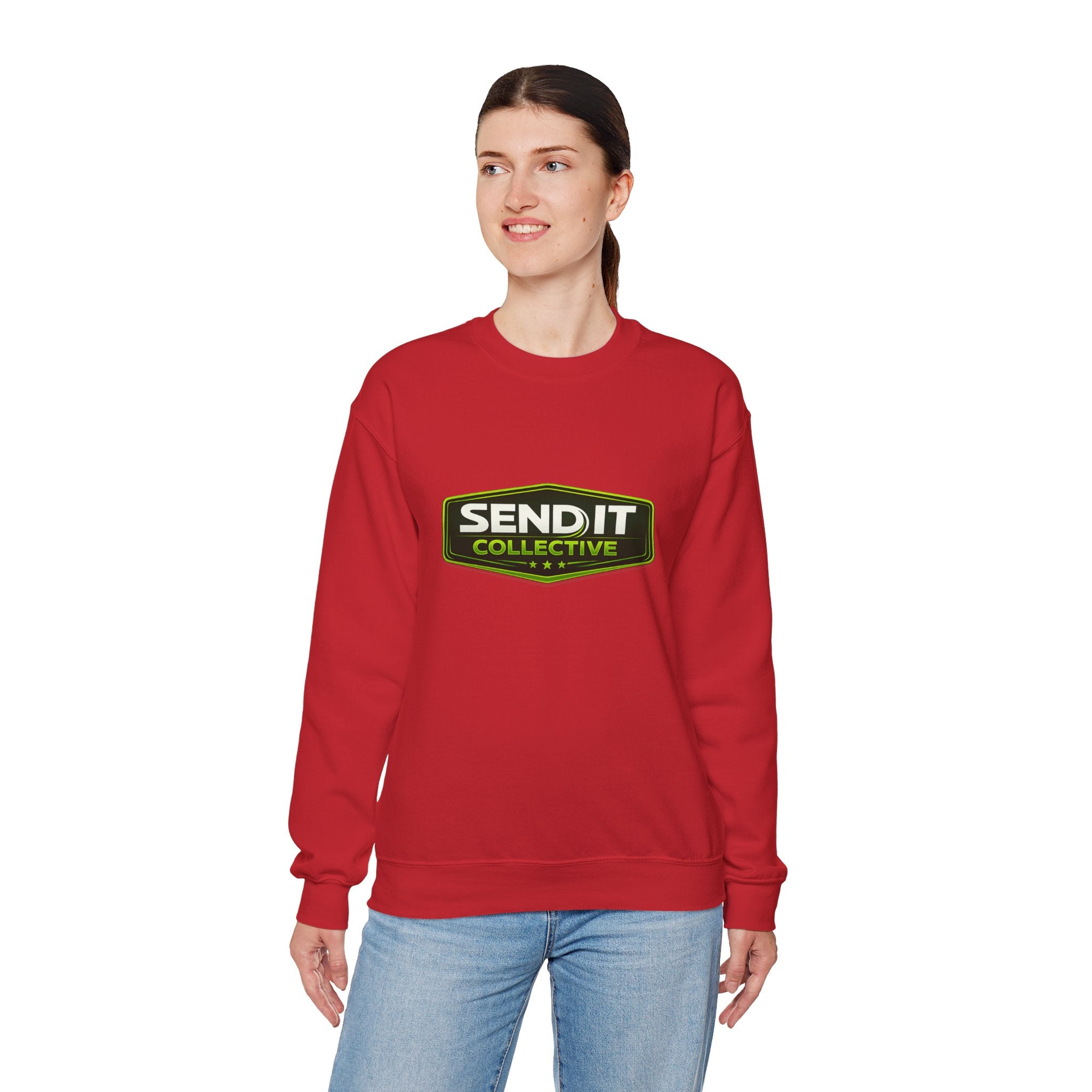 Crewneck Sweatshirt – ‘SEND IT Collective’ Logo Pullover, Outdoor Adventure Streetwear