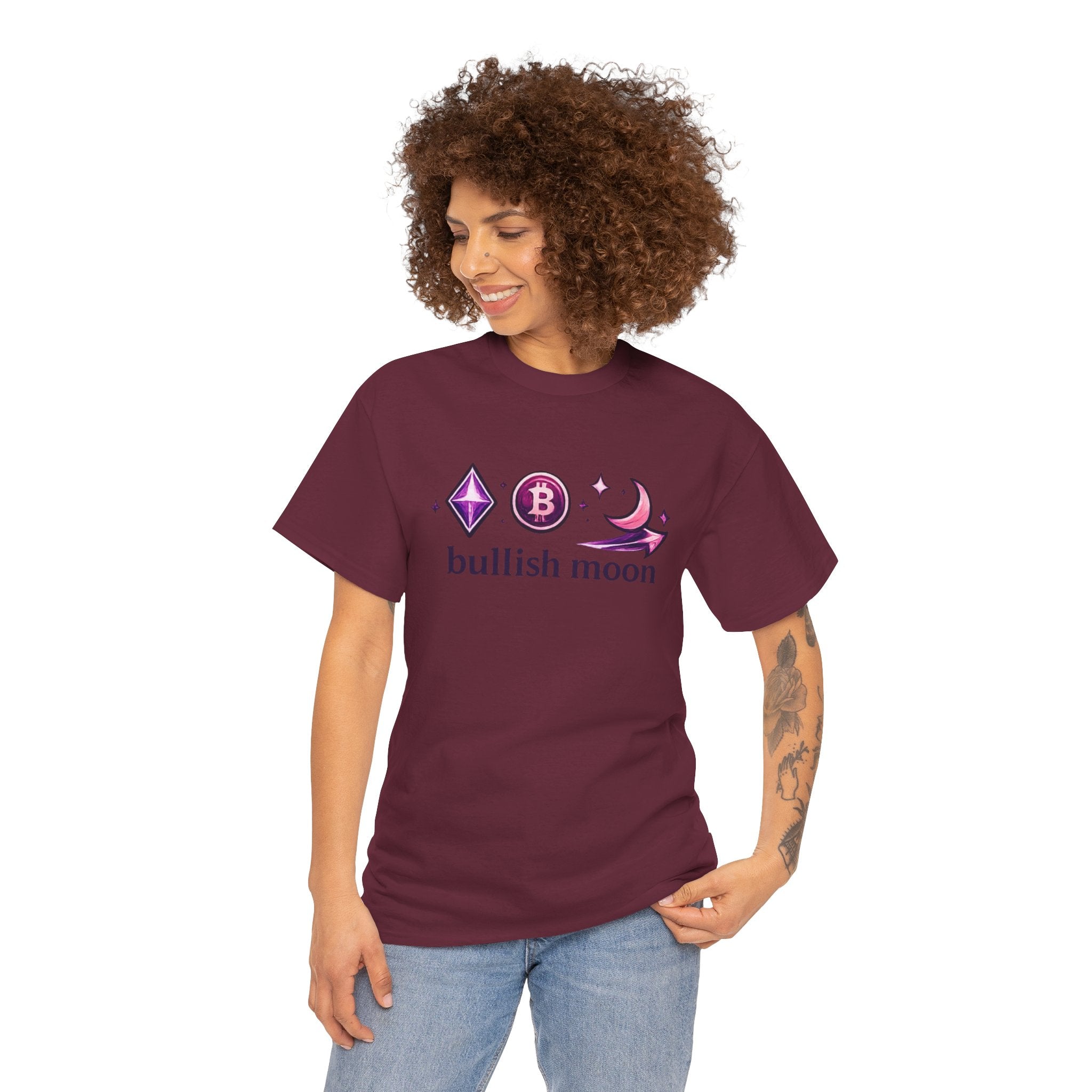 Bullish Moon Tee — Crypto Moonrise Bitcoin & Ethereum Graphic T-Shirt