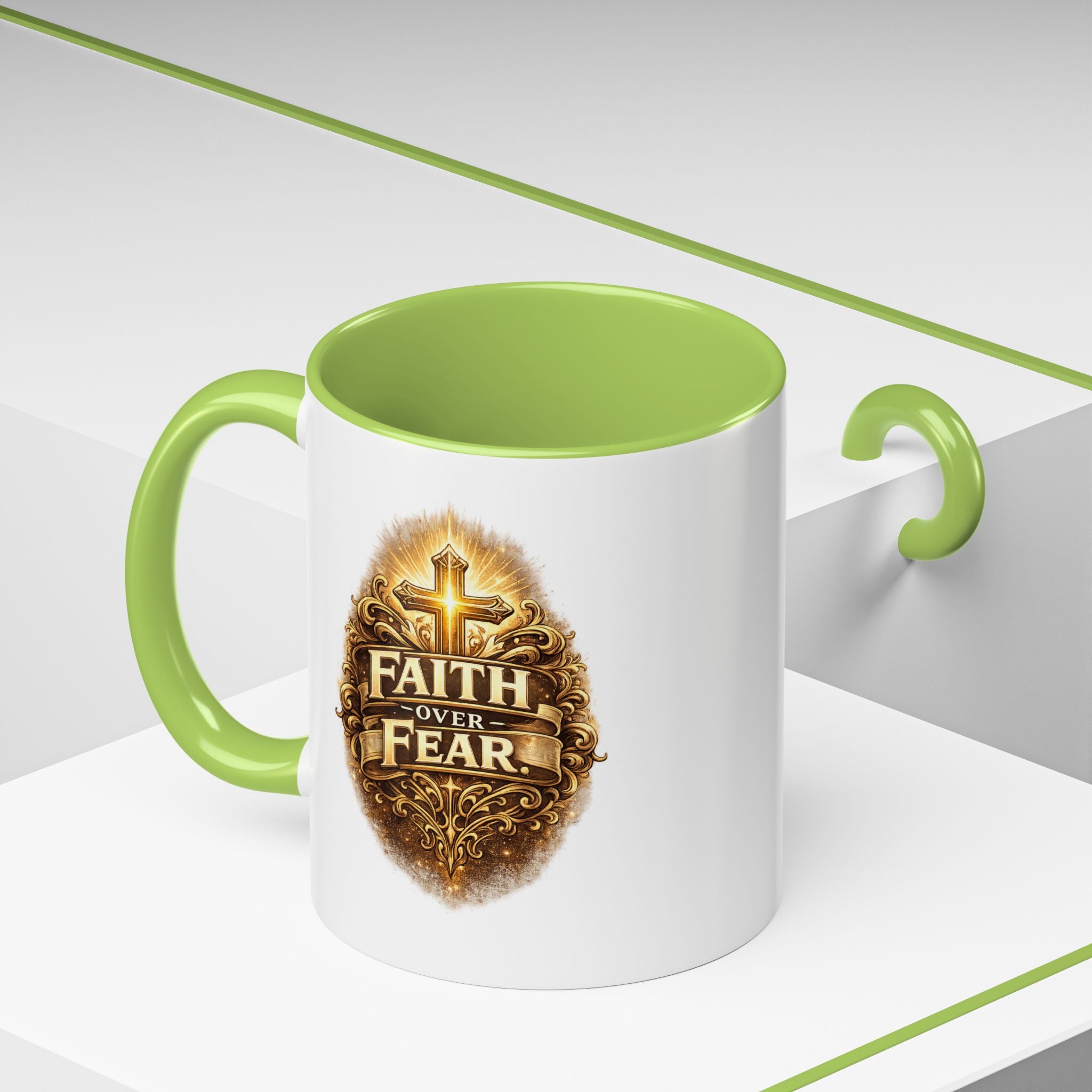 "Faith Over Fear" Rustic Coffee Bean Accent Mug – 11/15oz