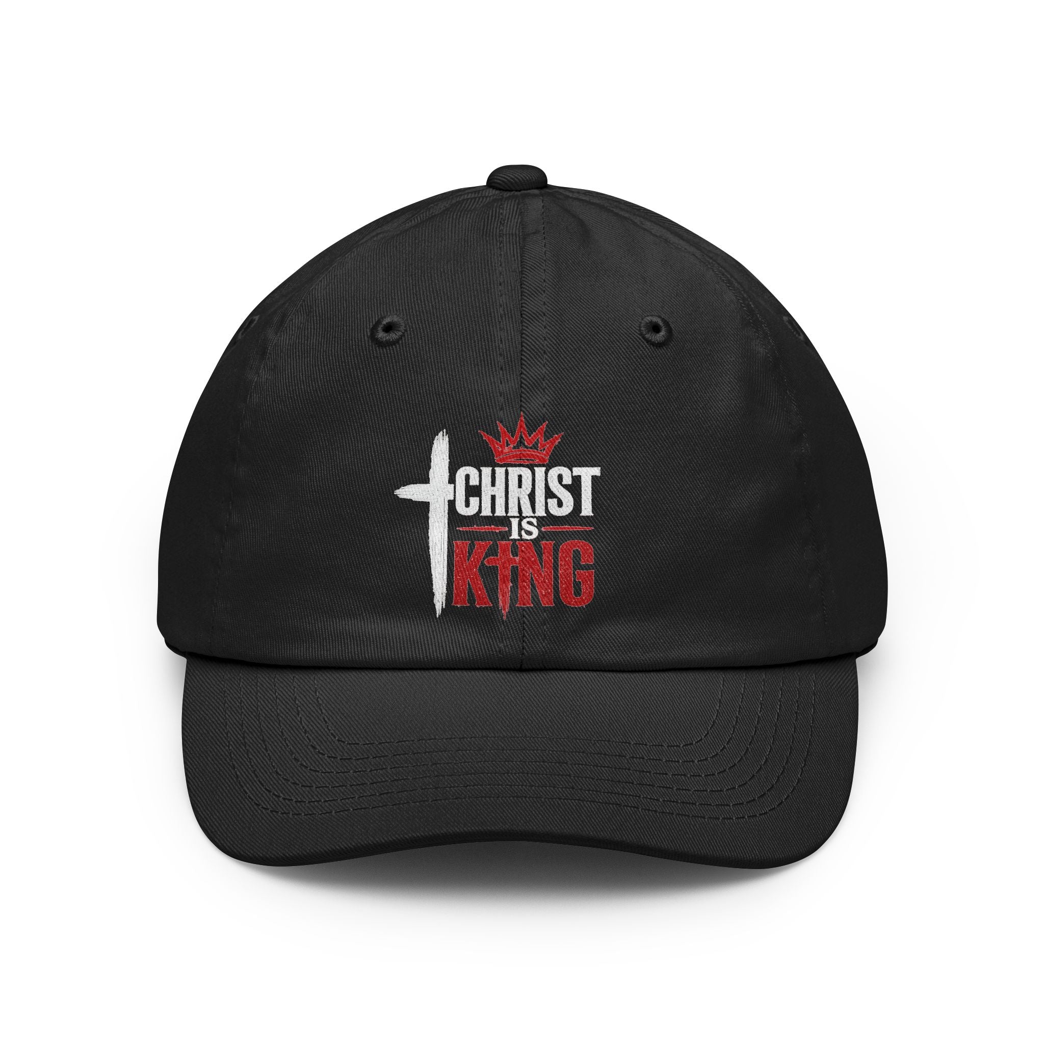 Christ Is King Hat — Religious Christian Baseball Cap with Cross & Crown Design