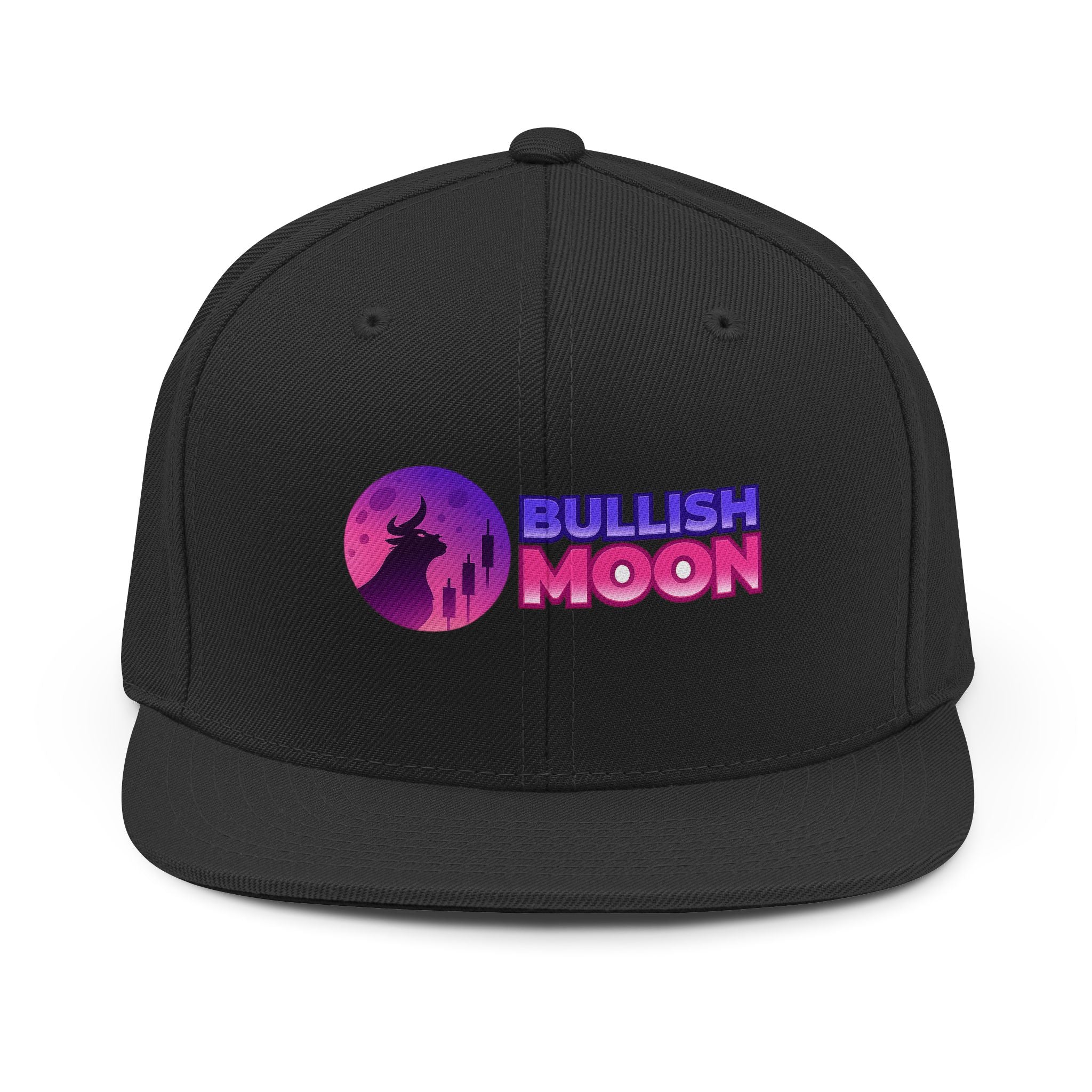 Bullish Moon Snapback Hat — Retro Crypto Moonrise Logo Cap