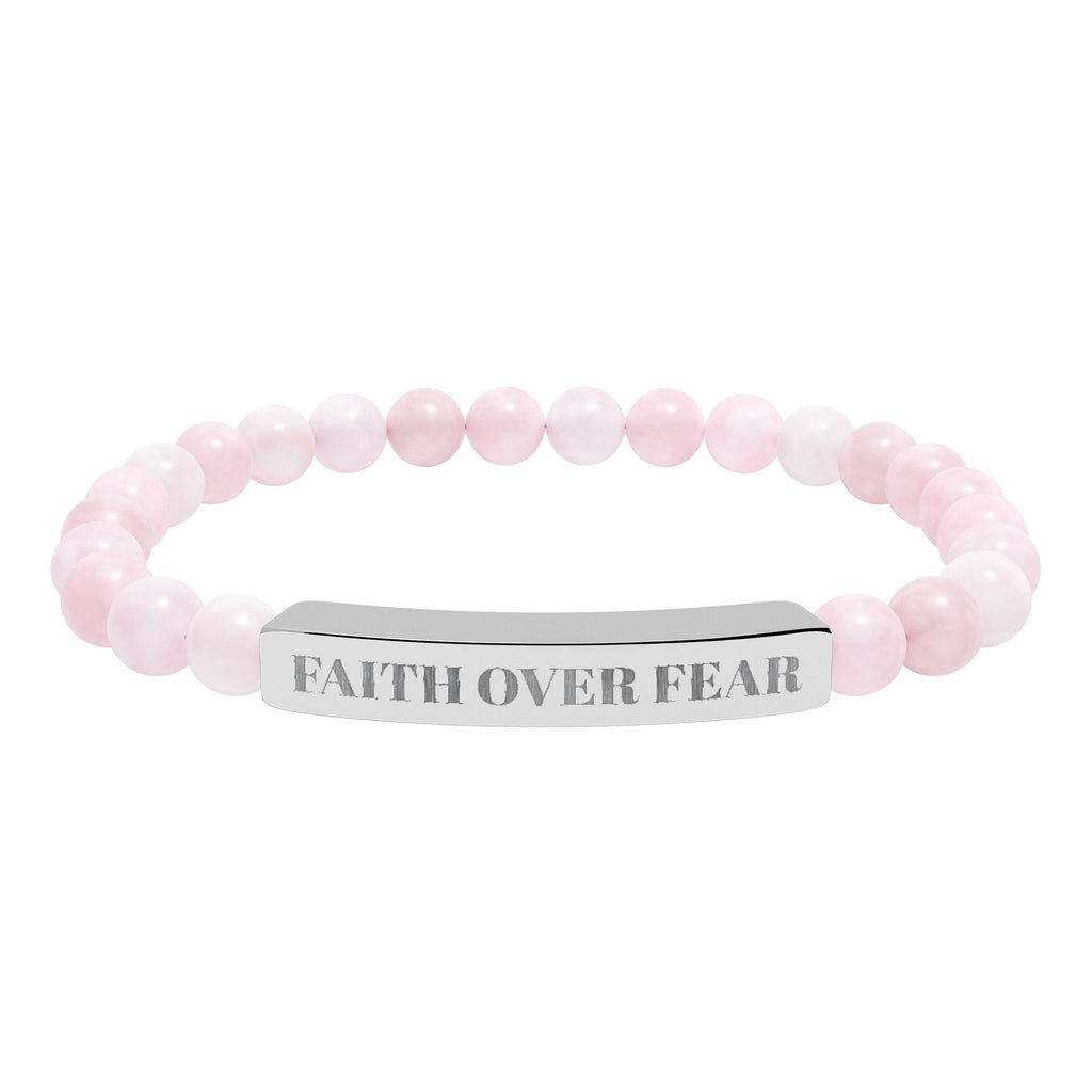 "Faith Over Fear" Engraved Natural Stone Stretch Bracelet — Bar Bead Bracelet