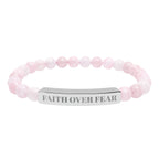 "Faith Over Fear" Engraved Natural Stone Stretch Bracelet — Bar Bead Bracelet