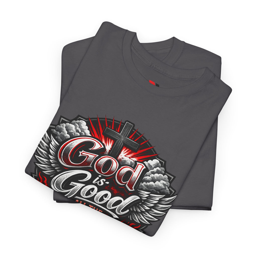 Good Times Graphic Tee — "God is Good All the Time" Vintage Winged Logo